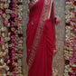 PURE CHIFFON AARI TARI WORK SAREE WITH CONTRAST GREEN BLOUSE ##SR0333