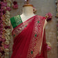 PURE CHIFFON AARI TARI WORK SAREE WITH CONTRAST GREEN BLOUSE ##SR0333