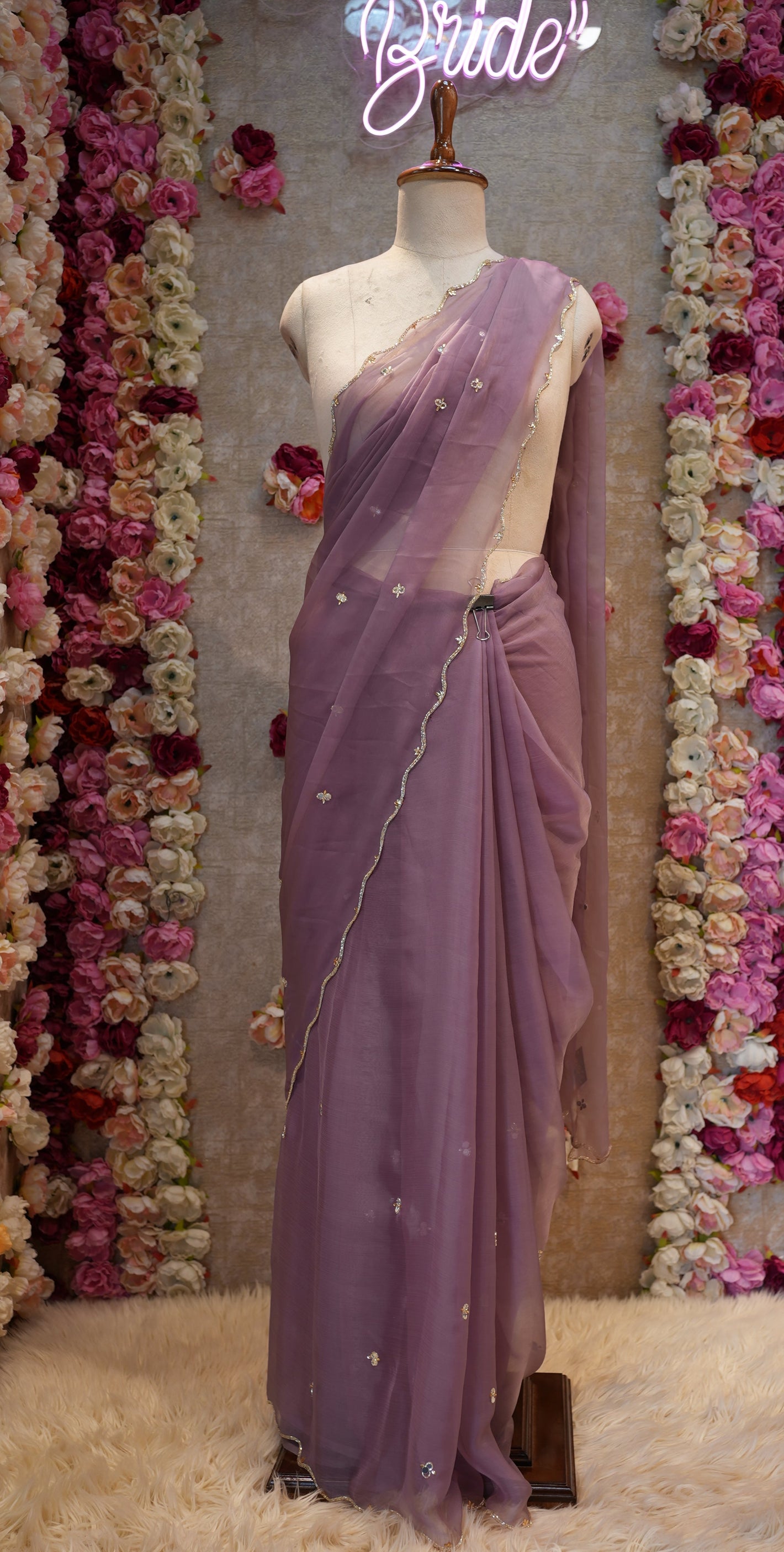 LIGHTWEIGHT PATTERN CHIFFON SAREE WITH HANDWORK & BUTI WORK (WITH BLOUSE) ##SR401