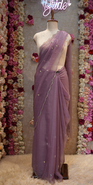 LIGHTWEIGHT PATTERN CHIFFON SAREE WITH HANDWORK & BUTI WORK (WITH BLOUSE) ##SR401