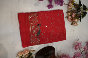 Moss Georgette Fabric with Aari Tari Work – 5.5 Meter Cut (Without Blouse) ##SR003