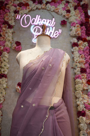 LIGHTWEIGHT PATTERN CHIFFON SAREE WITH HANDWORK & BUTI WORK (WITH BLOUSE) ##SR401