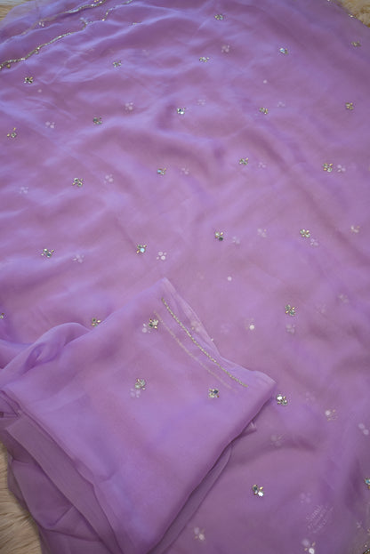 LIGHTWEIGHT PATTERN CHIFFON SAREE WITH HANDWORK & BUTI WORK (WITH BLOUSE) ##SR401