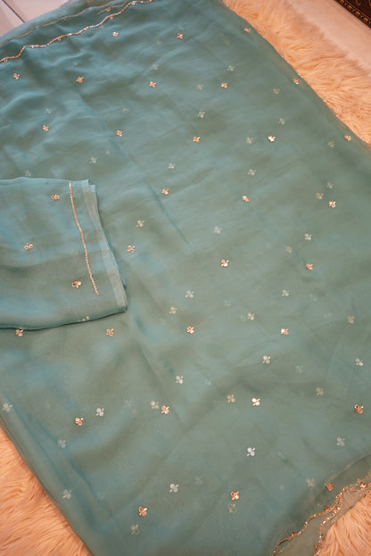 LIGHTWEIGHT PATTERN CHIFFON SAREE WITH HANDWORK & BUTI WORK (WITH BLOUSE) ##SR401