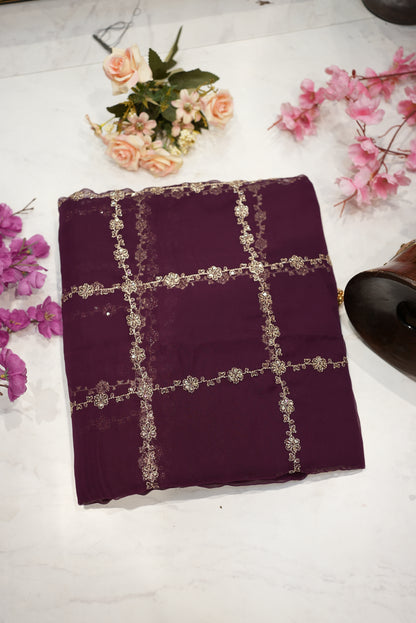 Chiffon Aari Tari Saree with Blouse ##SR007