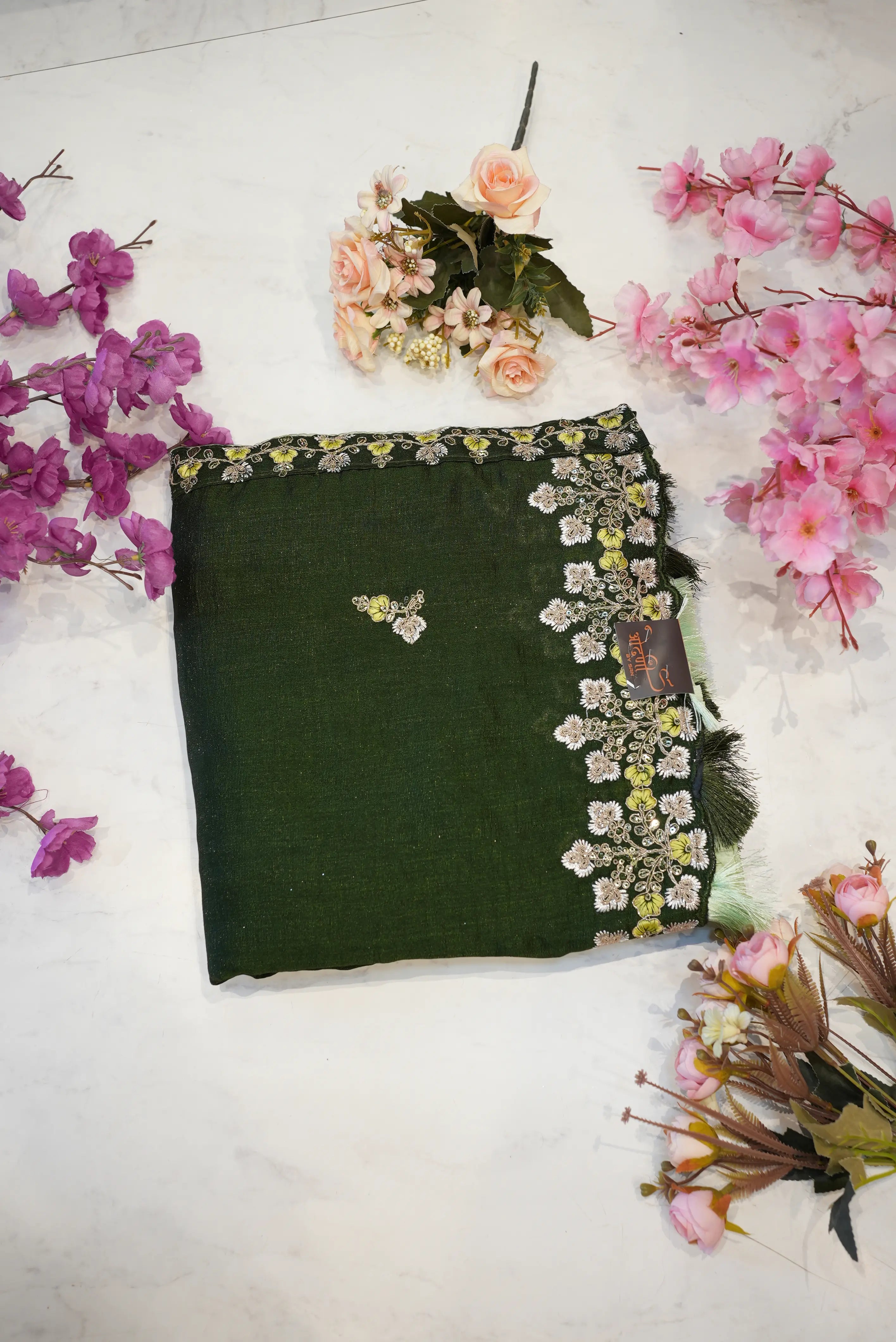 Dola Silk Saree With Sequence And Dori Work