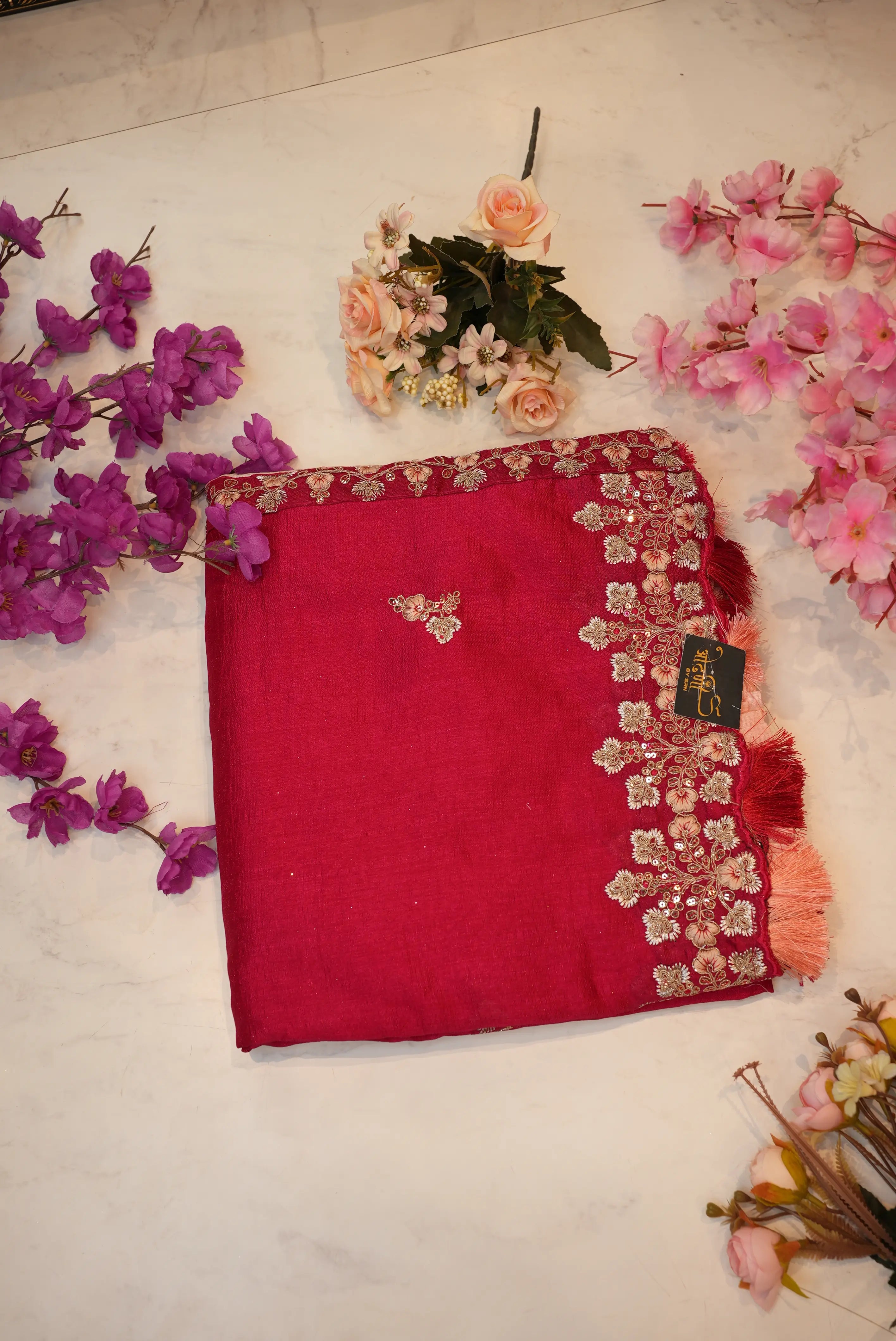 Dola Silk Saree With Sequence And Dori Work