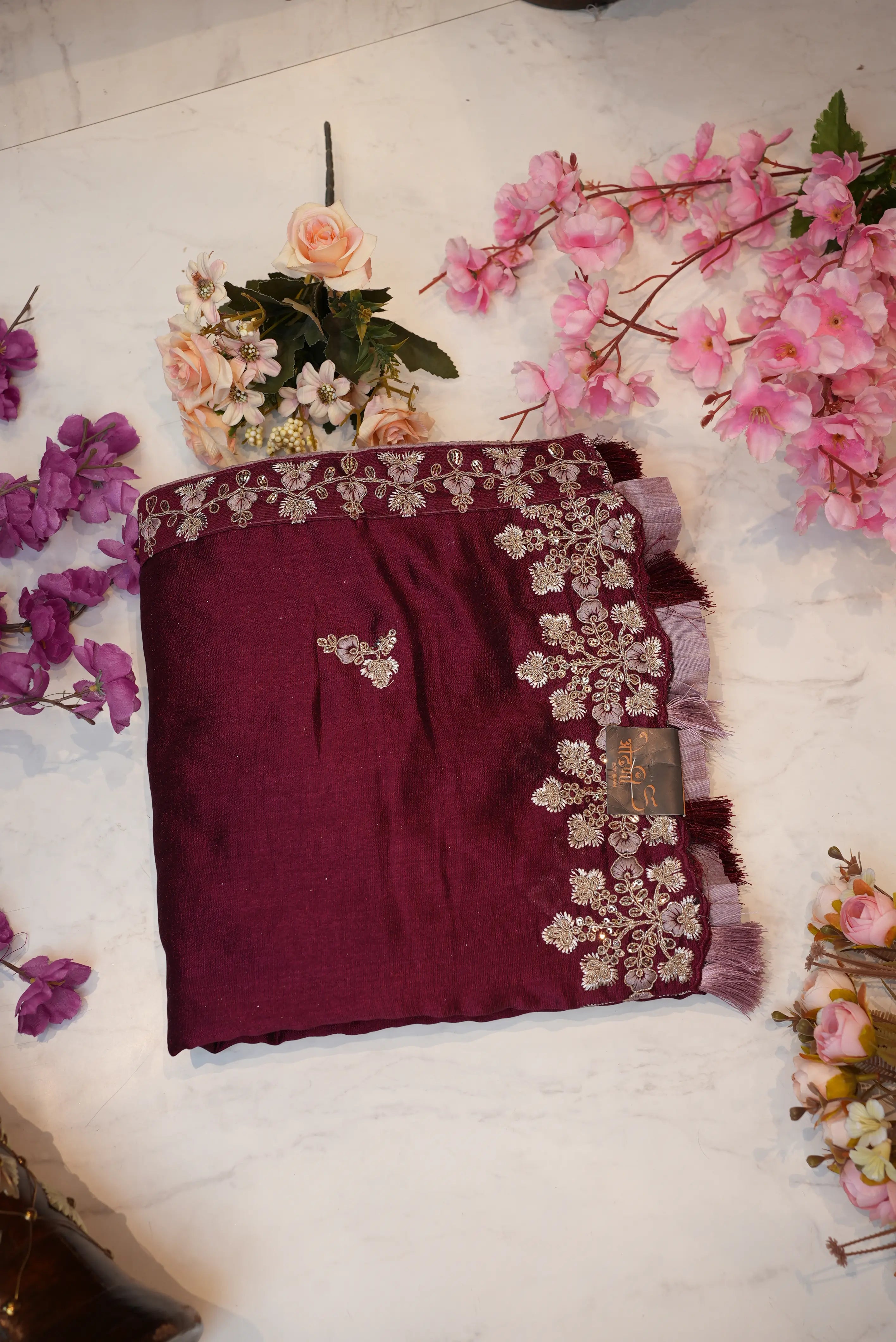 Dola Silk Saree With Sequence And Dori Work
