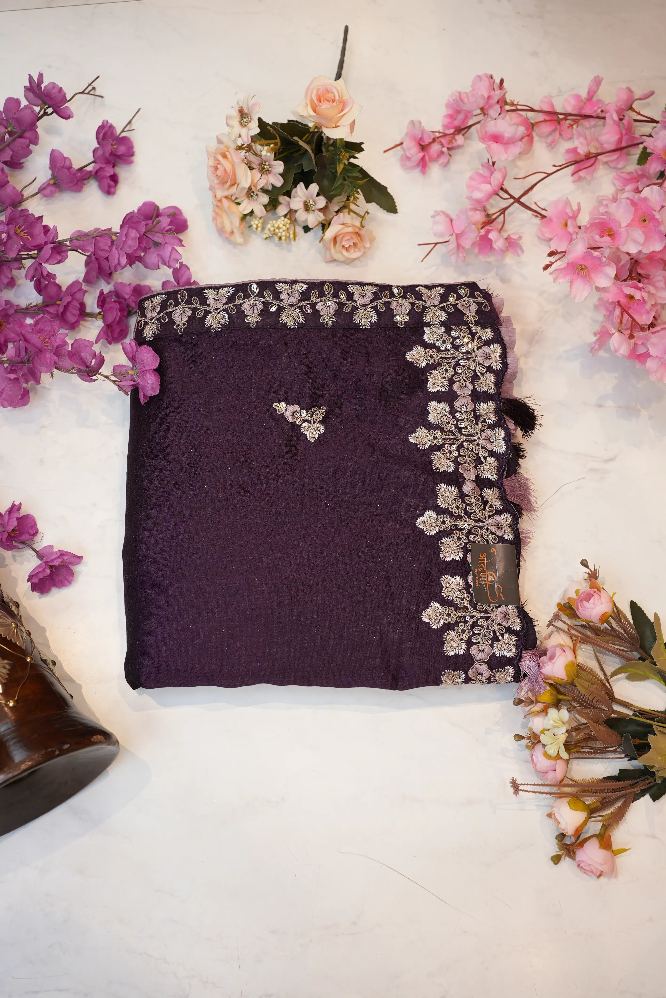 Dola Silk Saree With Sequence And Dori Work