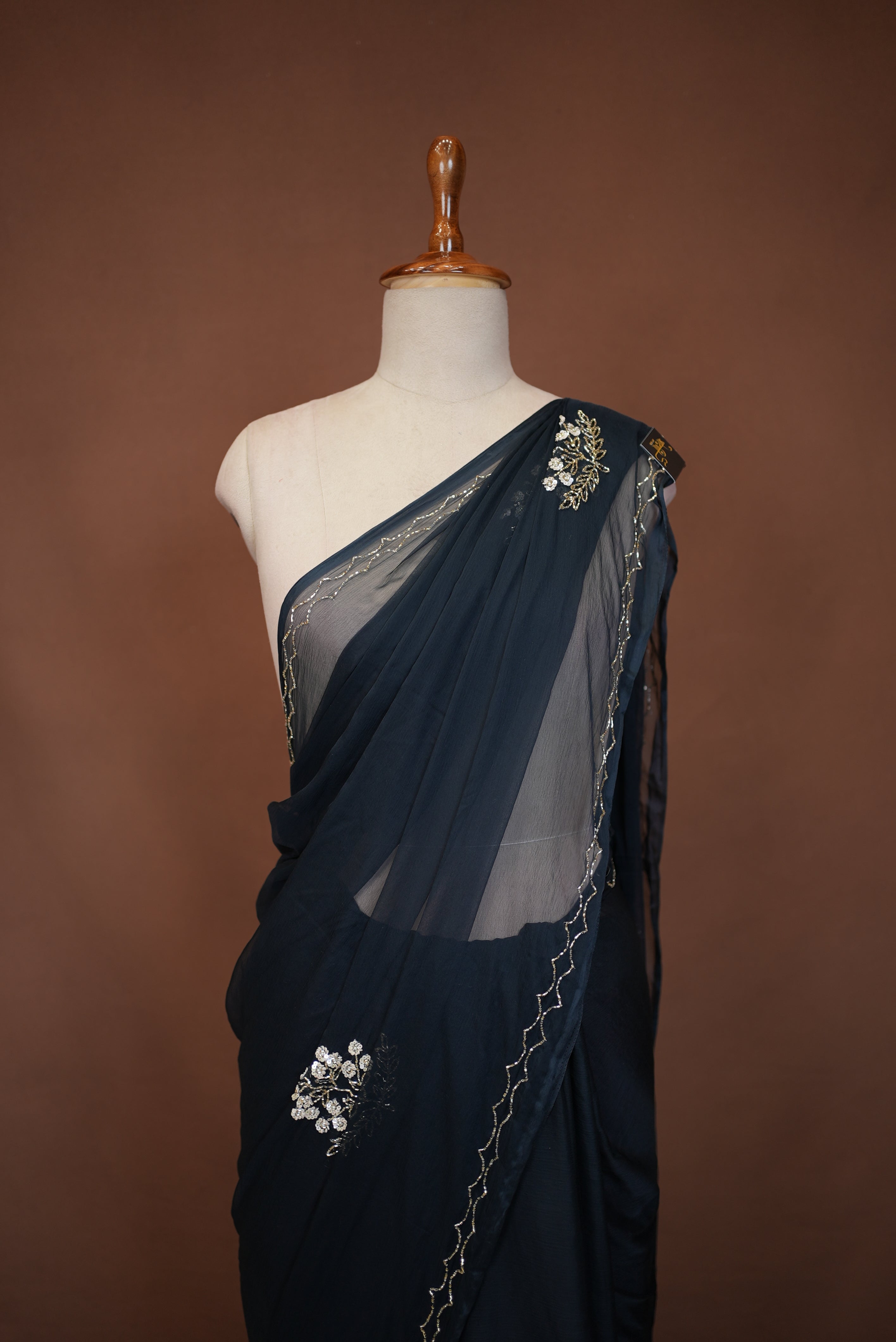 Chiffon Saree with Sequence & Cutdana Handwork Buta (With Blouse)