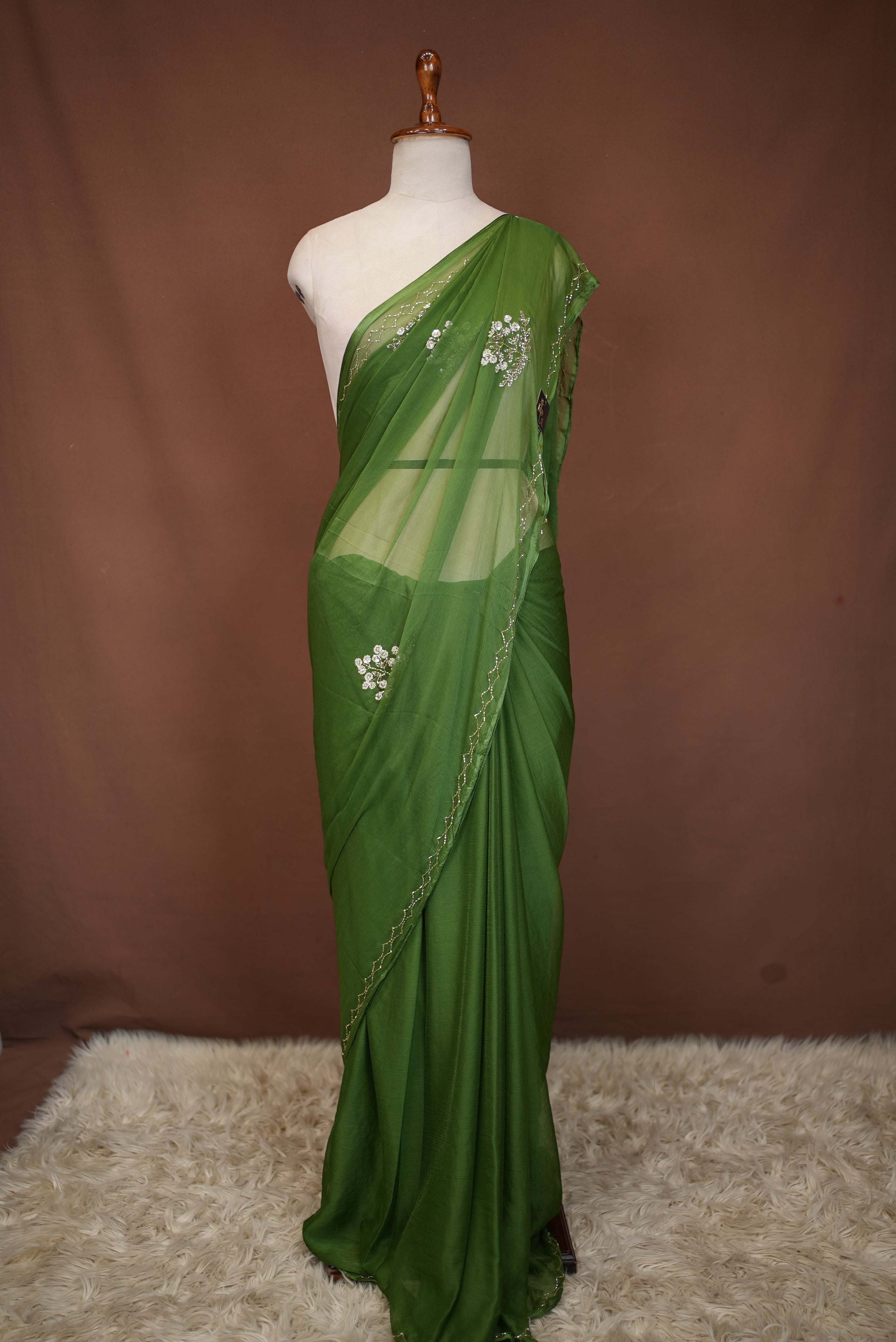 Chiffon Saree with Sequence & Cutdana Handwork Buta (With Blouse)
