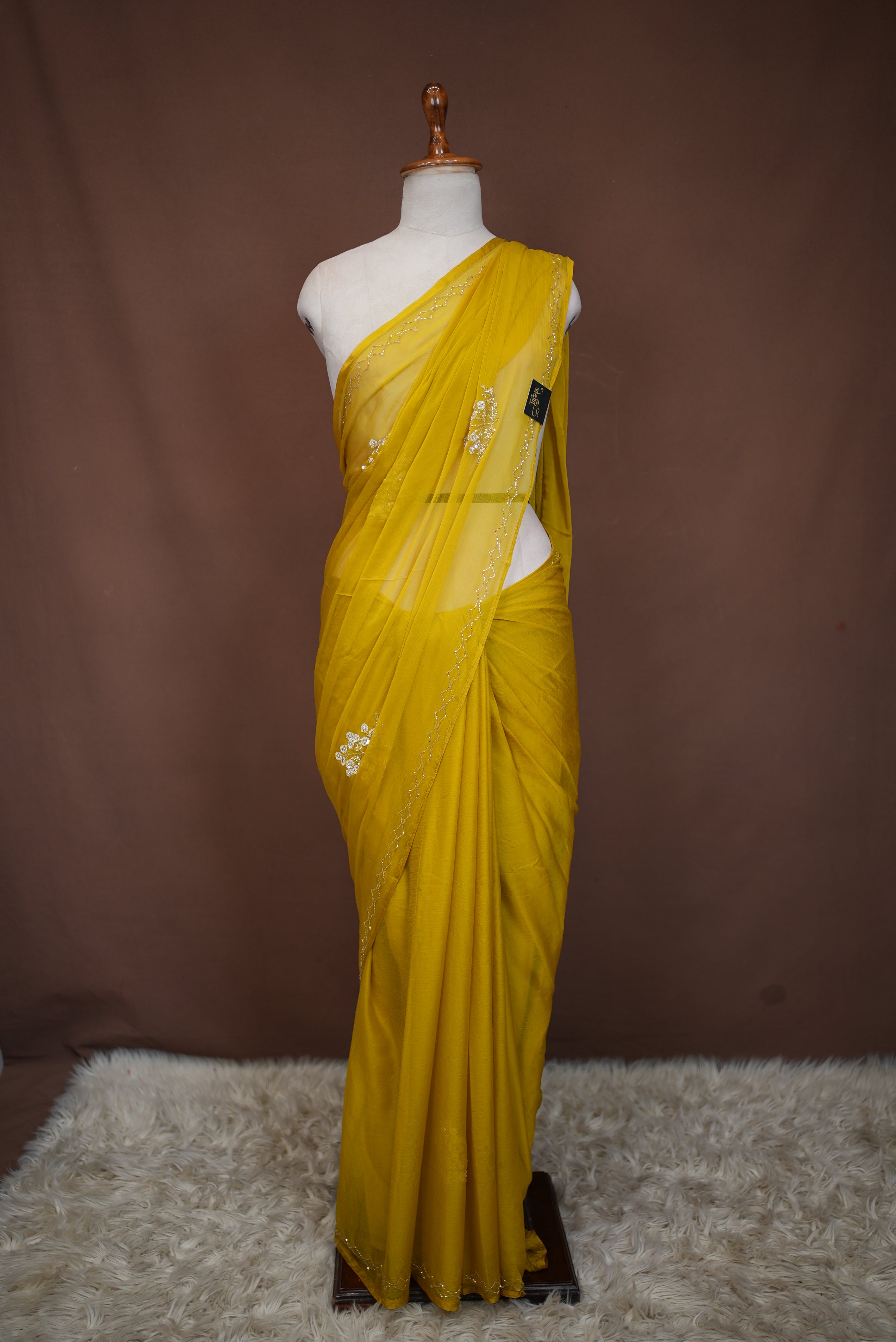 Chiffon Saree with Sequence & Cutdana Handwork Buta (With Blouse)