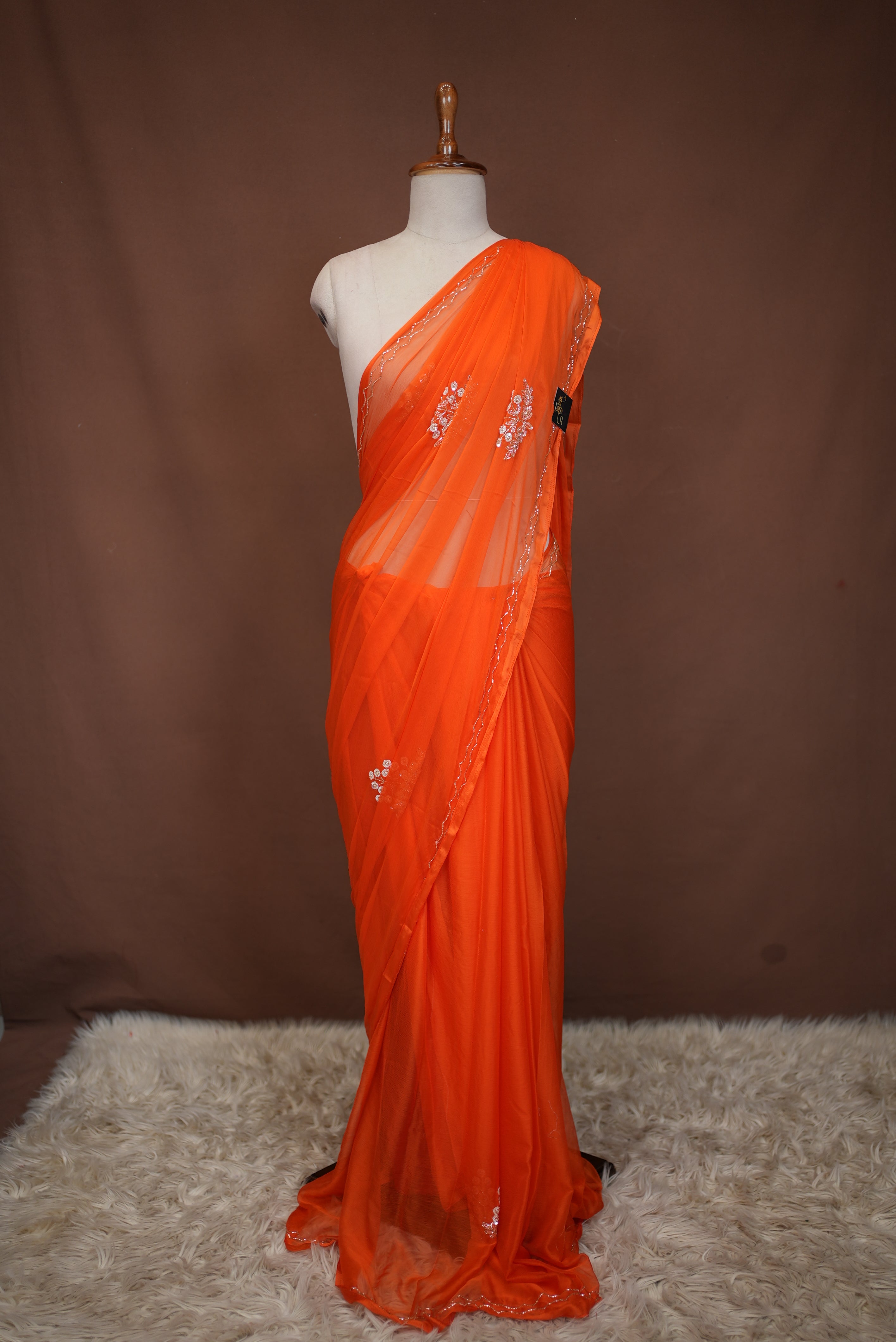 Chiffon Saree with Sequence & Cutdana Handwork Buta (With Blouse)