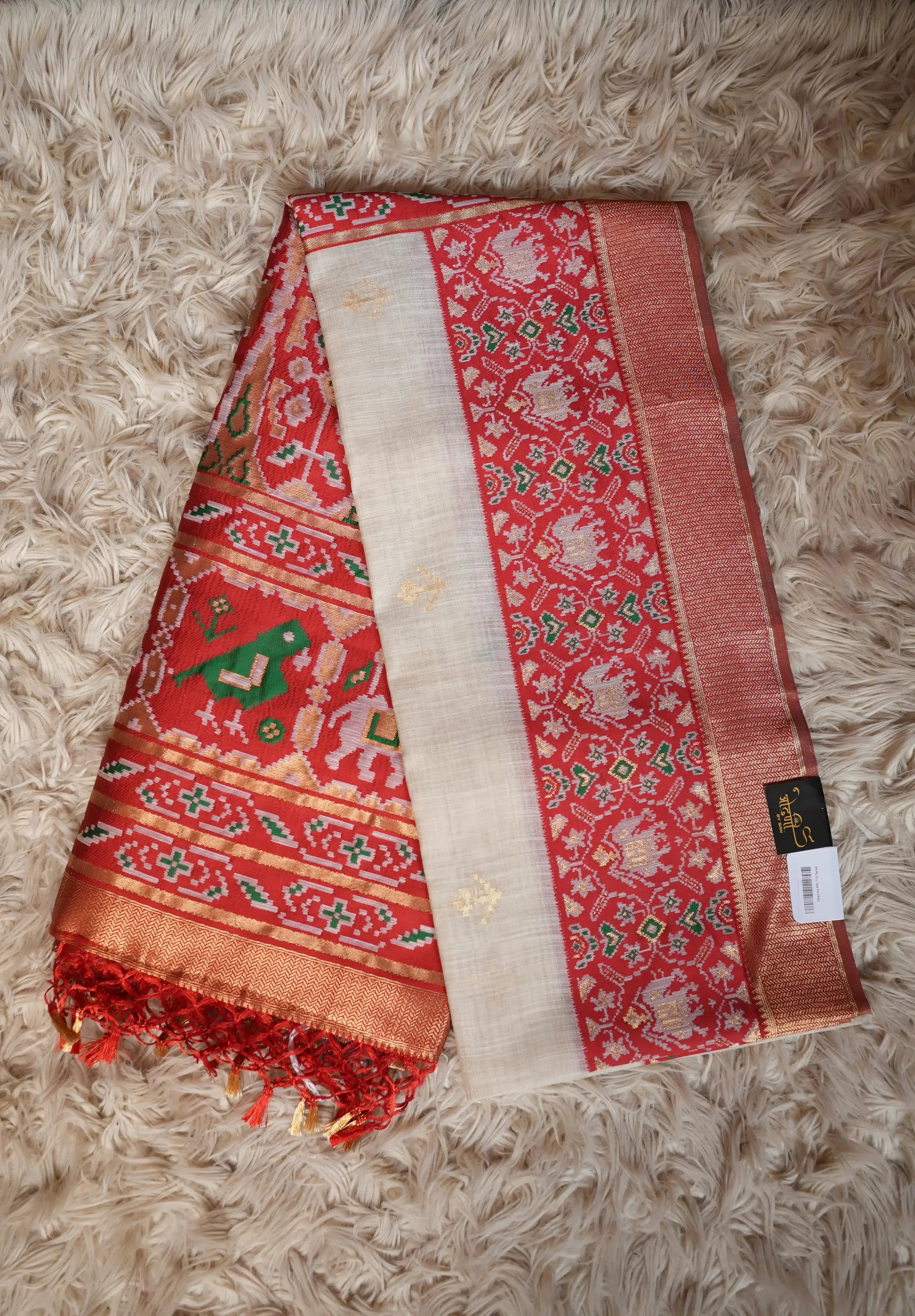 Office Wear Shemi Cotton Saree with Patola Print, Zari Pallu & Tassels (With Blouse)