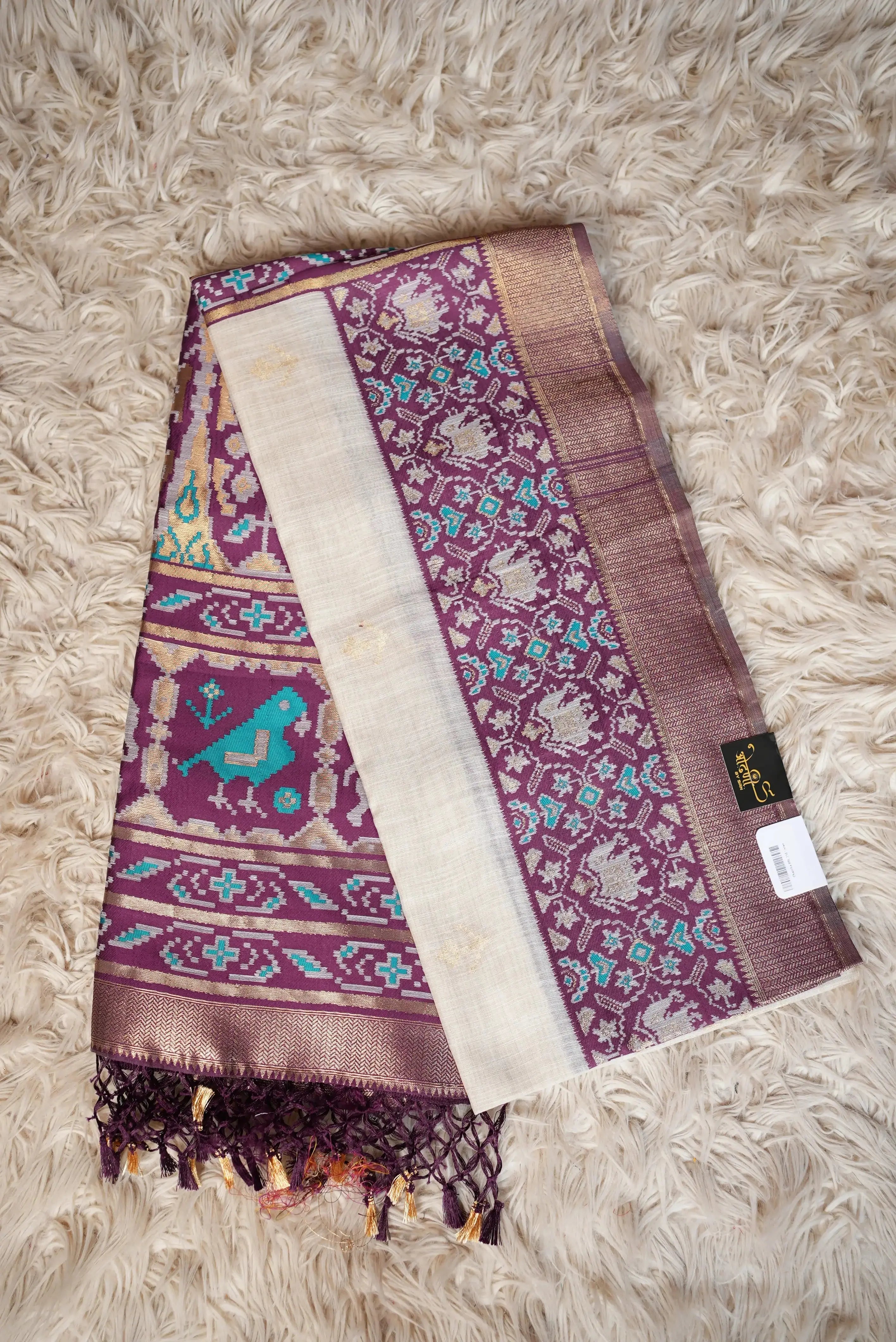 Office Wear Shemi Cotton Saree with Patola Print, Zari Pallu & Tassels (With Blouse)
