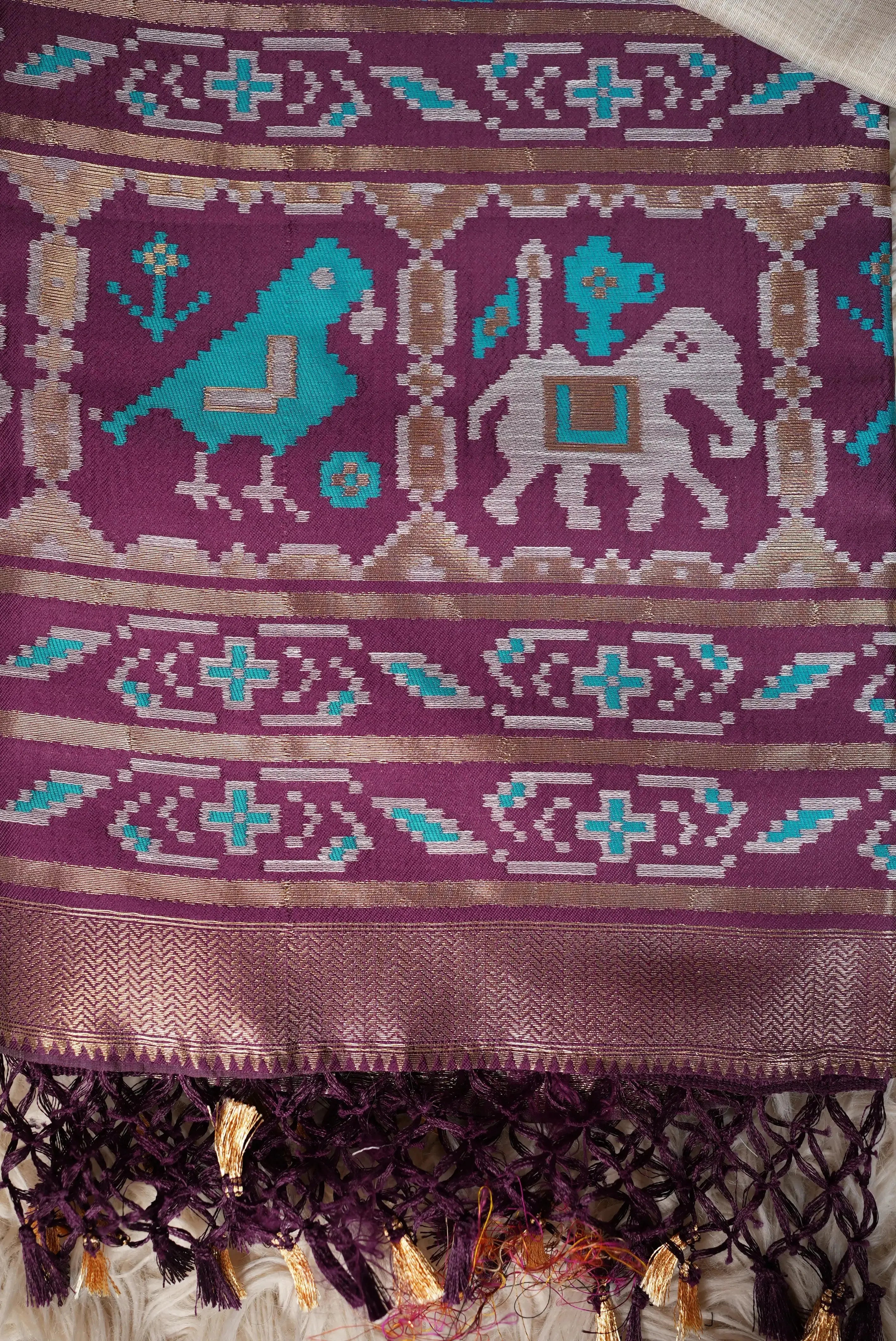 Office Wear Shemi Cotton Saree with Patola Print, Zari Pallu & Tassels (With Blouse)