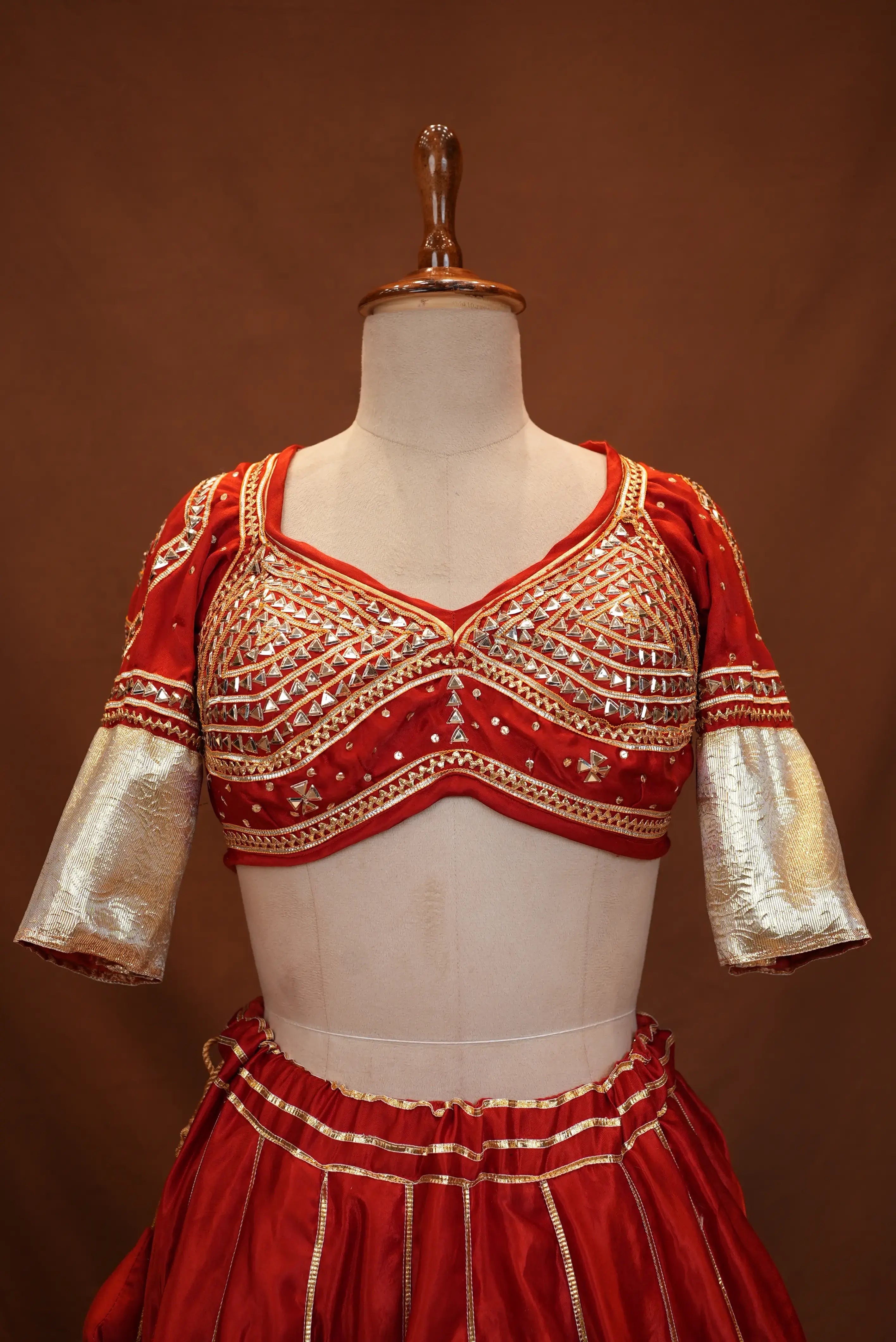 Gajji Silk Lehenga with Rajasthani Gota Work, Angi Blouse & Tissue Dupatta