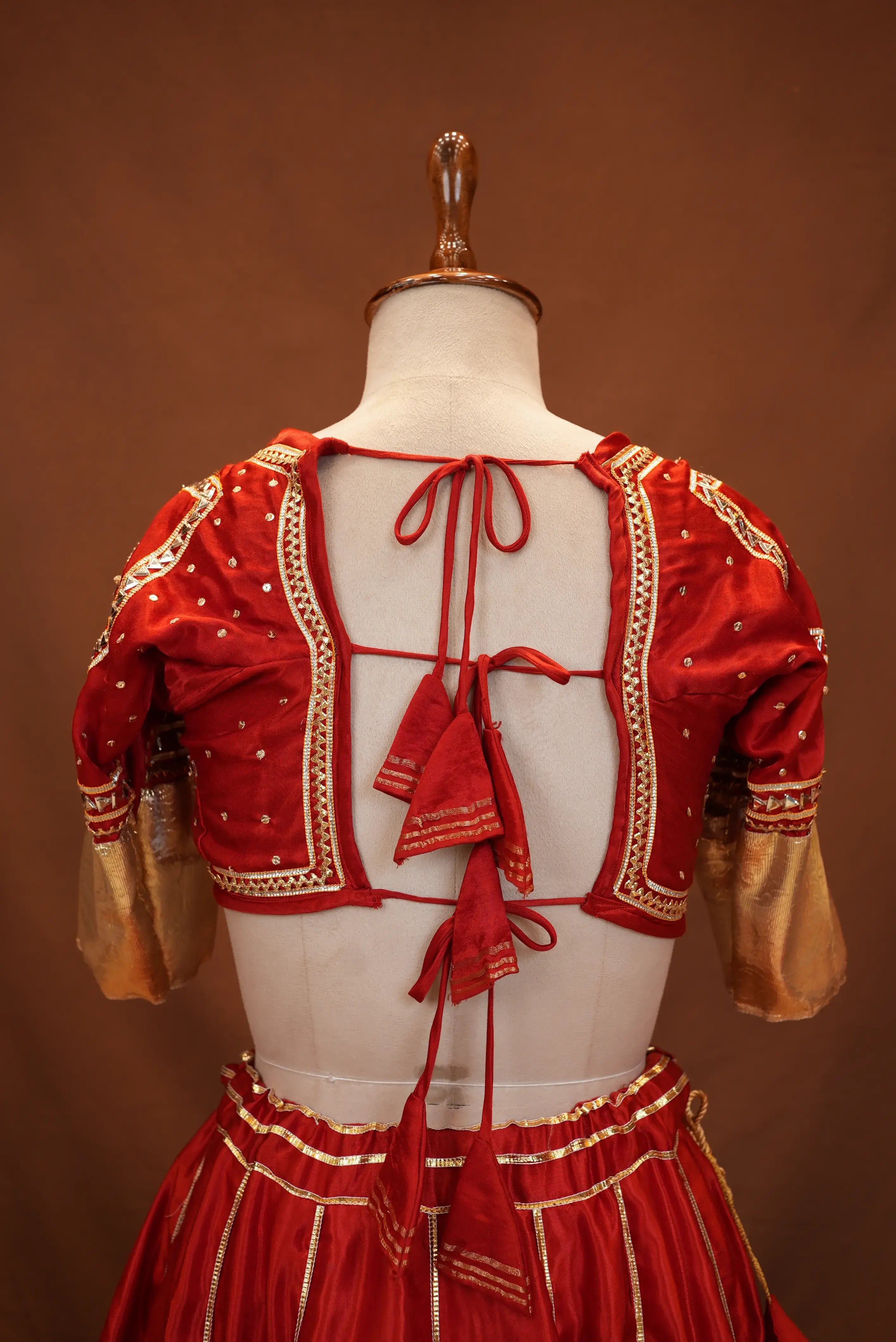 Gajji Silk Lehenga with Rajasthani Gota Work, Angi Blouse & Tissue Dupatta