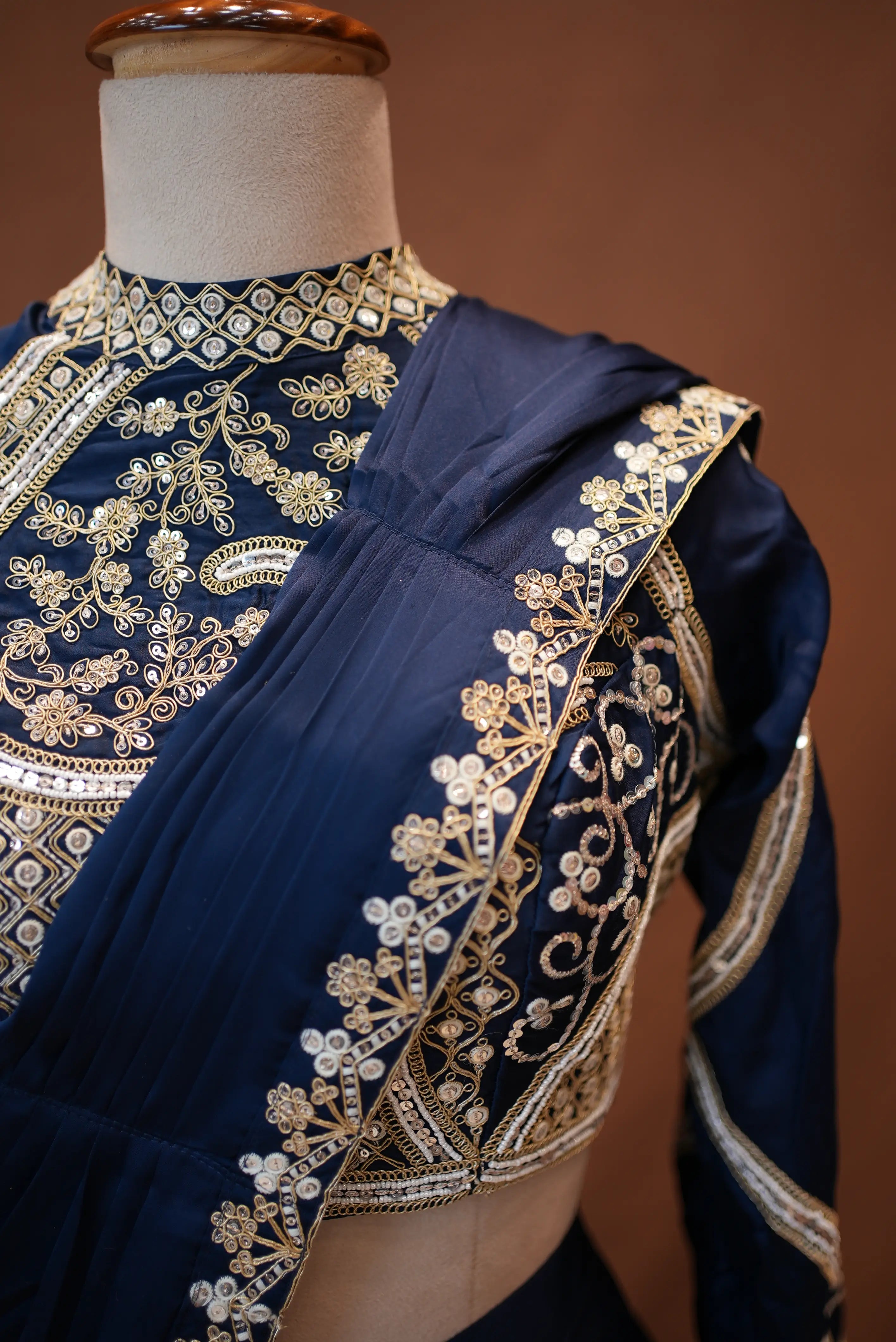 Pre-Pleated Saree with Embroidery Sequence Work and Heavy Blouse