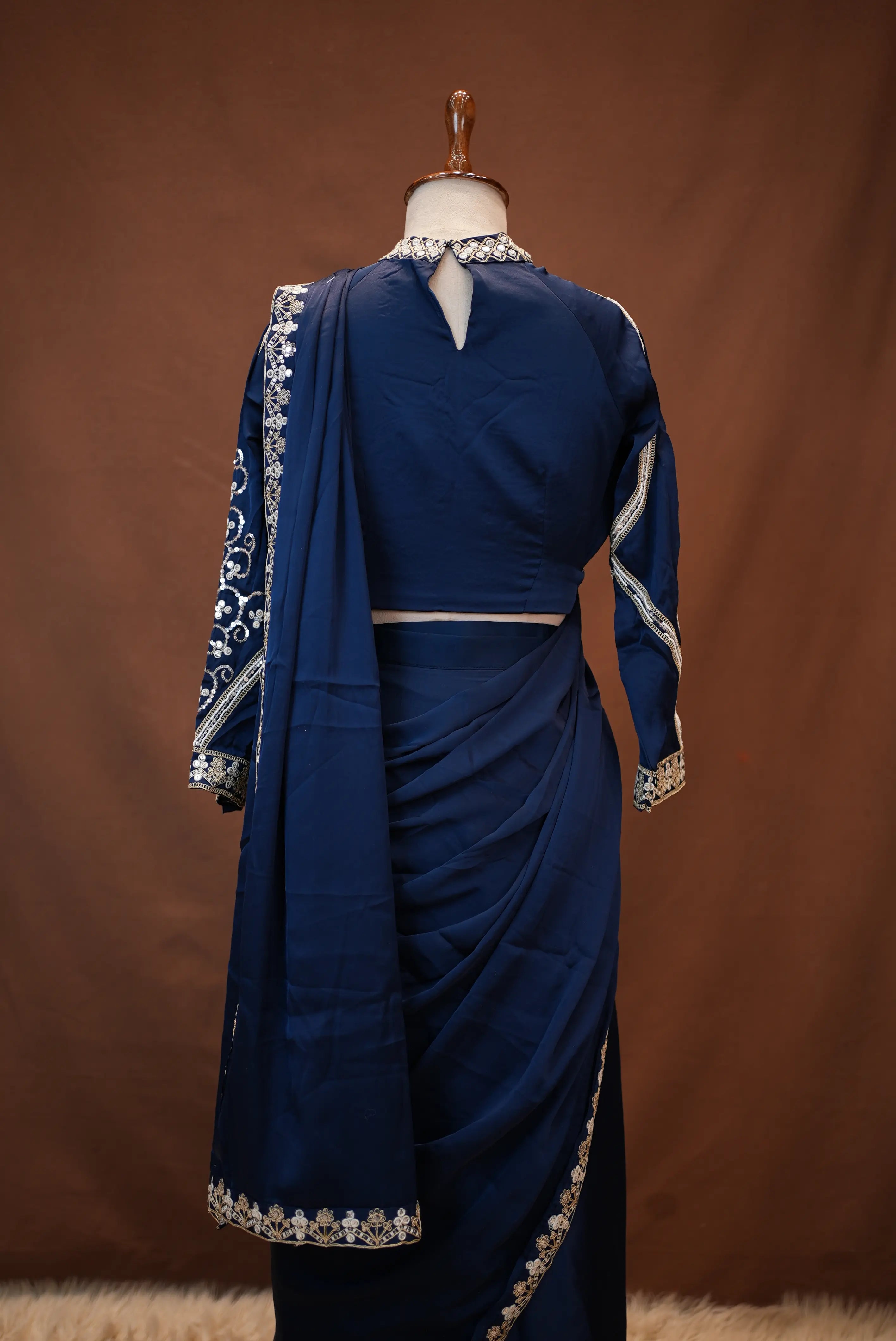 Pre-Pleated Saree with Embroidery Sequence Work and Heavy Blouse