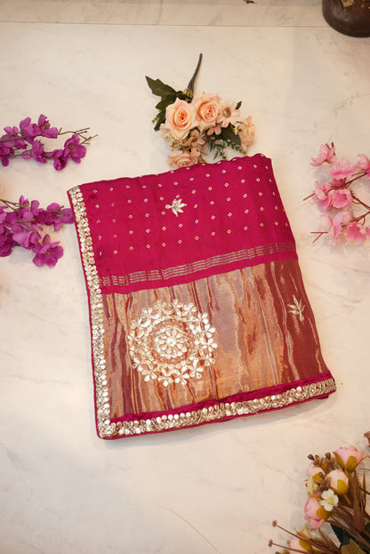 Modal Gajji Silk Saree with Gota Patti Handwork ##SR020