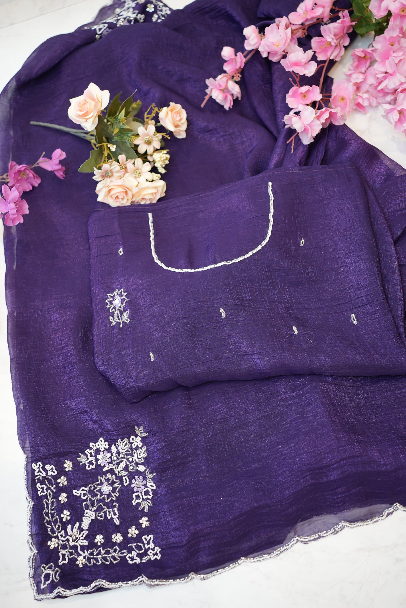 Crunchy Silk Saree with Handwork Border and Pallu buta ##SR017