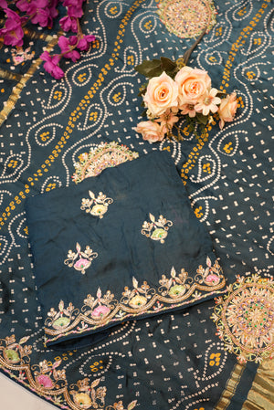 Modal Gajji Silk Saree with Handwork Buta & Zardozi Buti