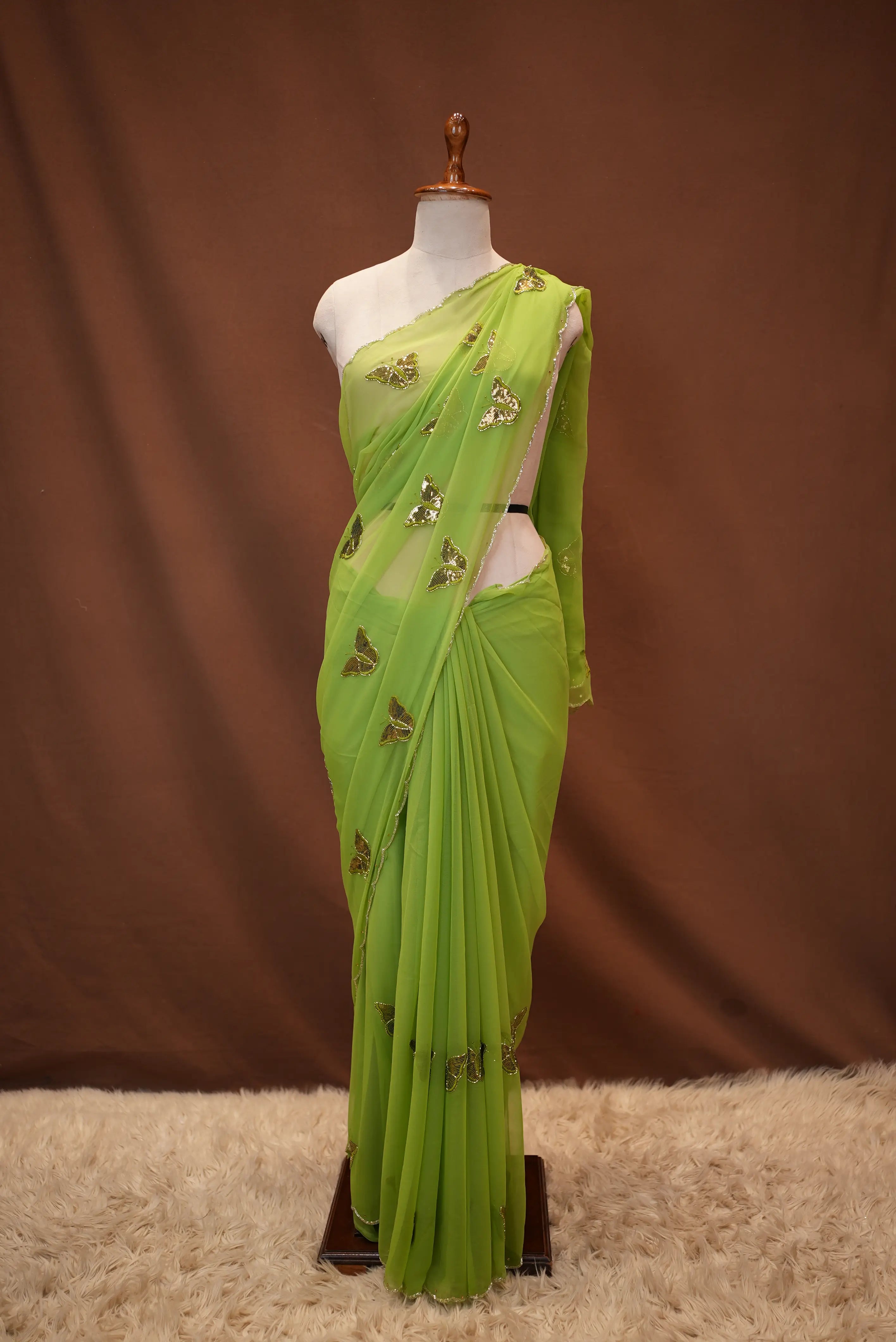 Georgette Saree with Butterfly Design & Cutwork Border (With Blouse)