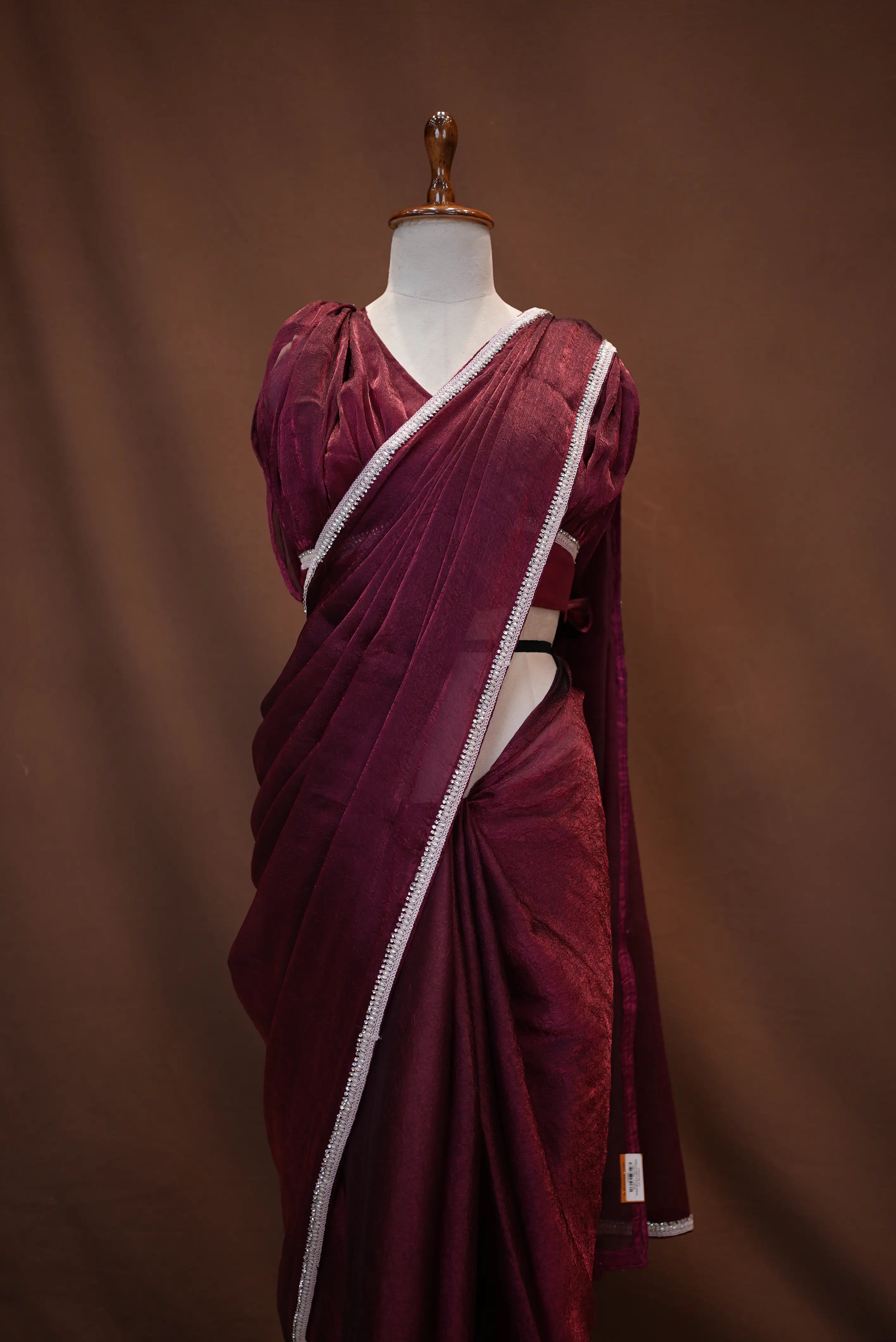 Stitch Blouse Saree With Delicate Zarkan Border (Wine)  ##SR453