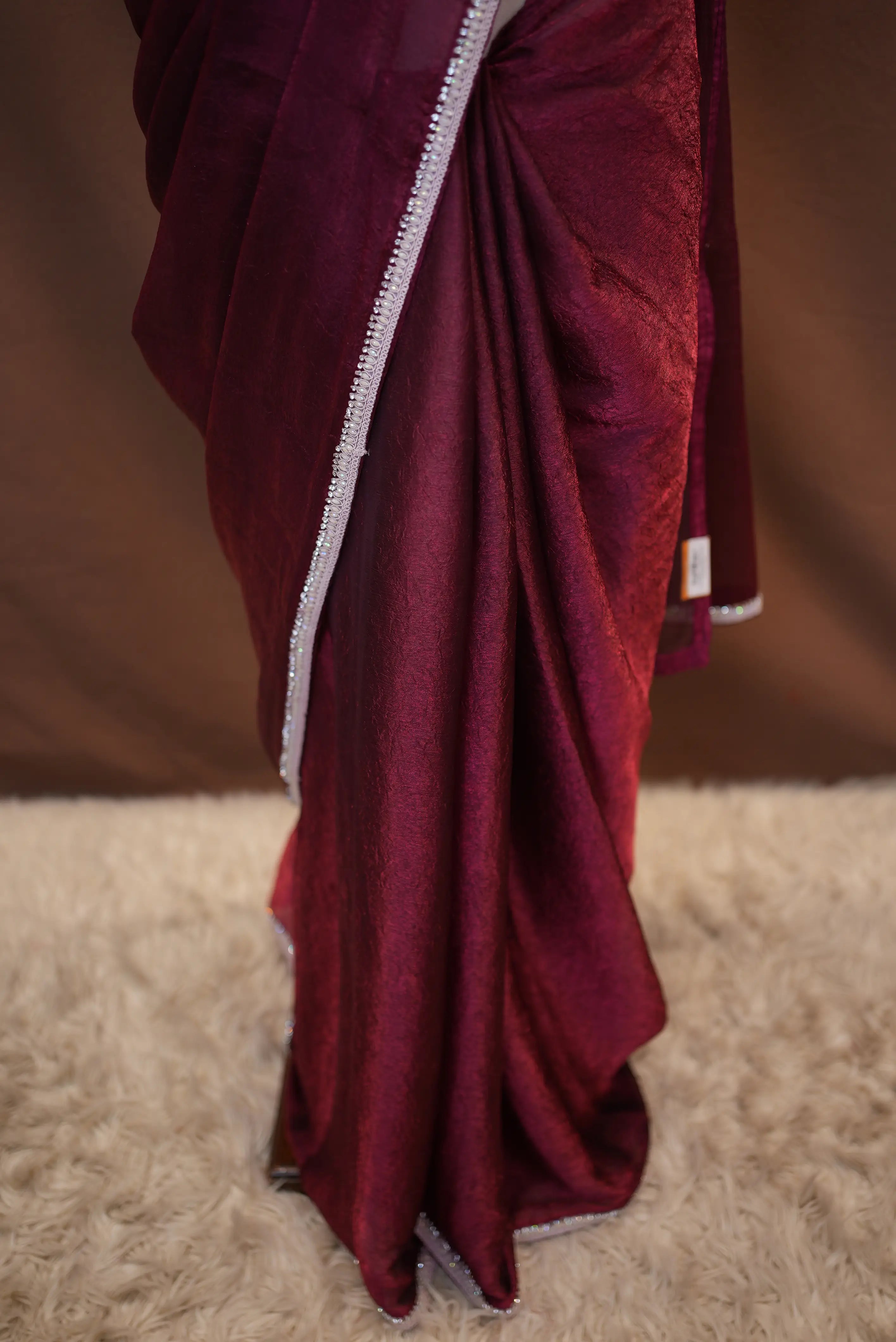 Stitch Blouse Saree With Delicate Zarkan Border (Wine)  ##SR453