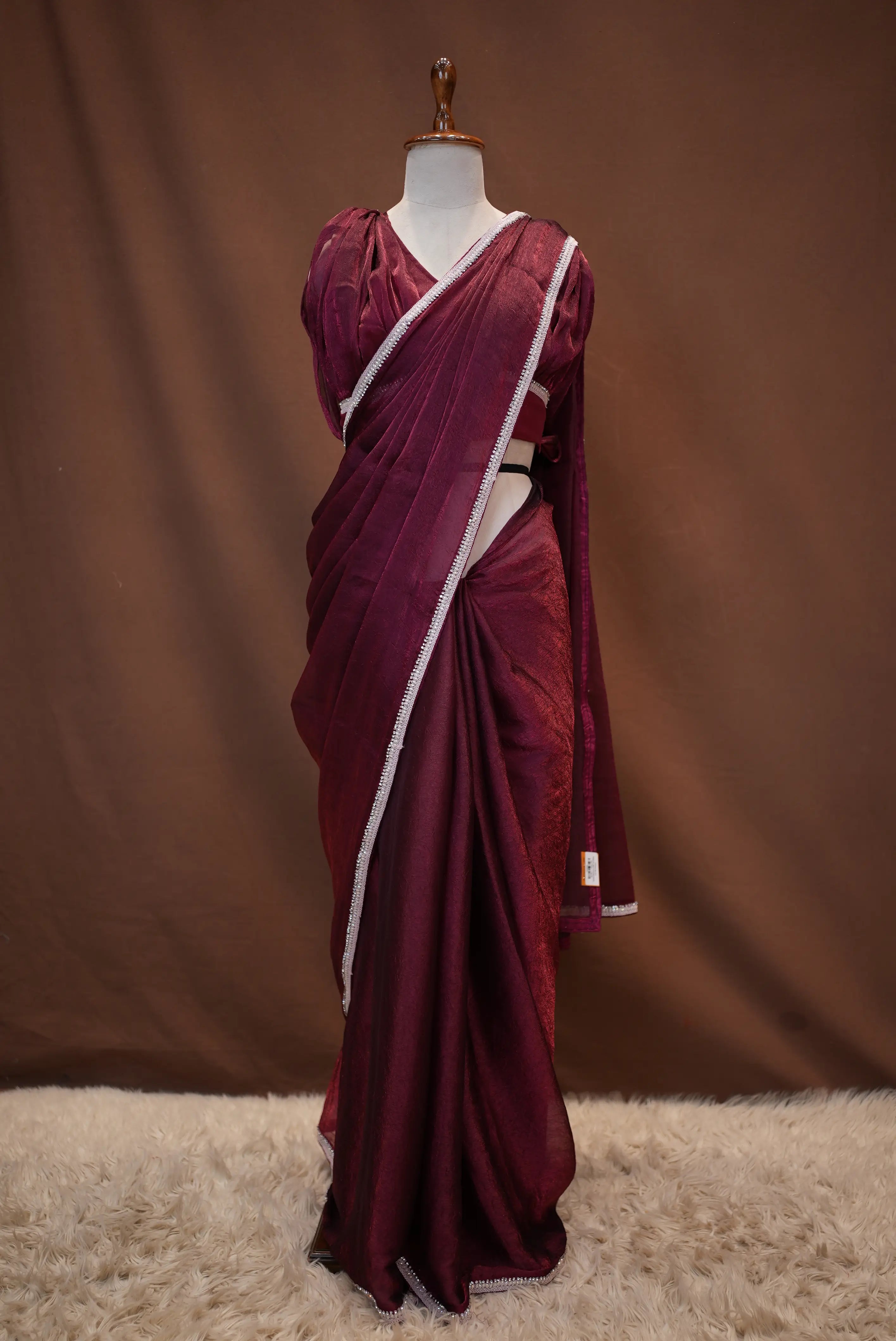 Stitch Blouse Saree With Delicate Zarkan Border (Wine)  ##SR453