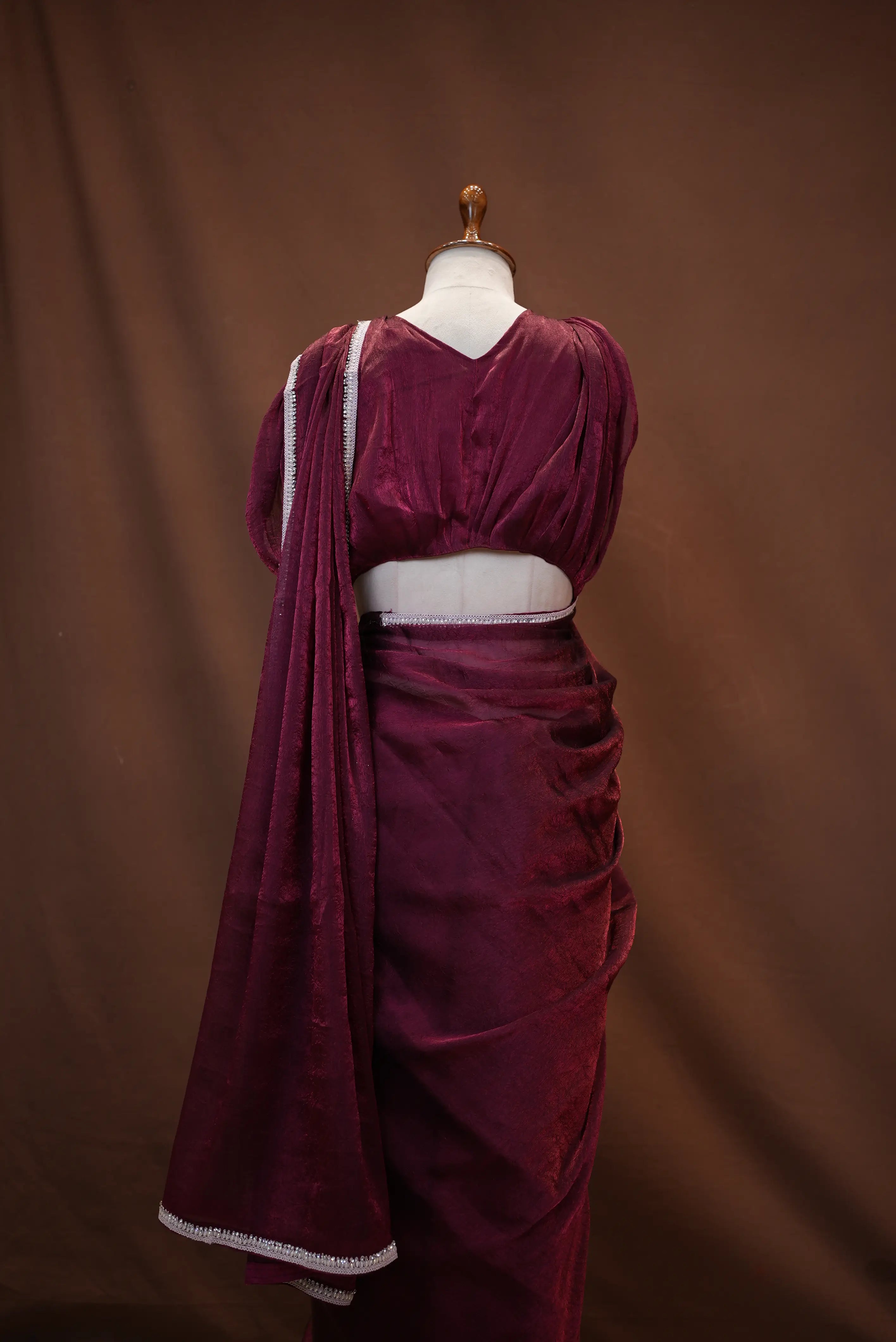 Stitch Blouse Saree With Delicate Zarkan Border (Wine)  ##SR453