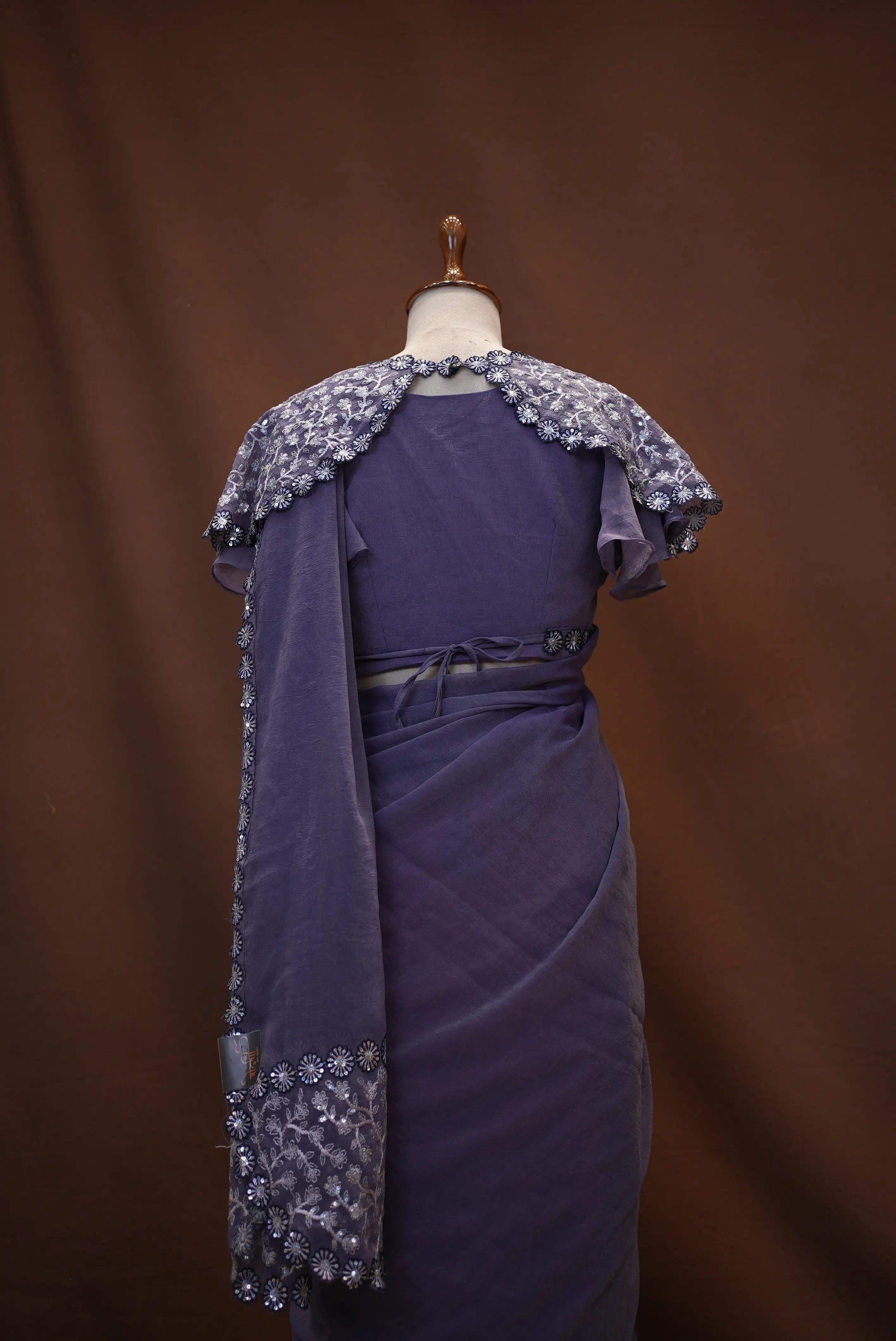 Poncho (Cap) Pattern Stitch Blouse Saree with Sequence Work ##SR451