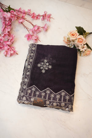 Embroidery Saree with Border and Buta Design
