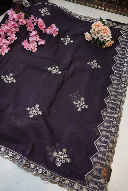 Embroidery Saree with Border and Buta Design ##SR008
