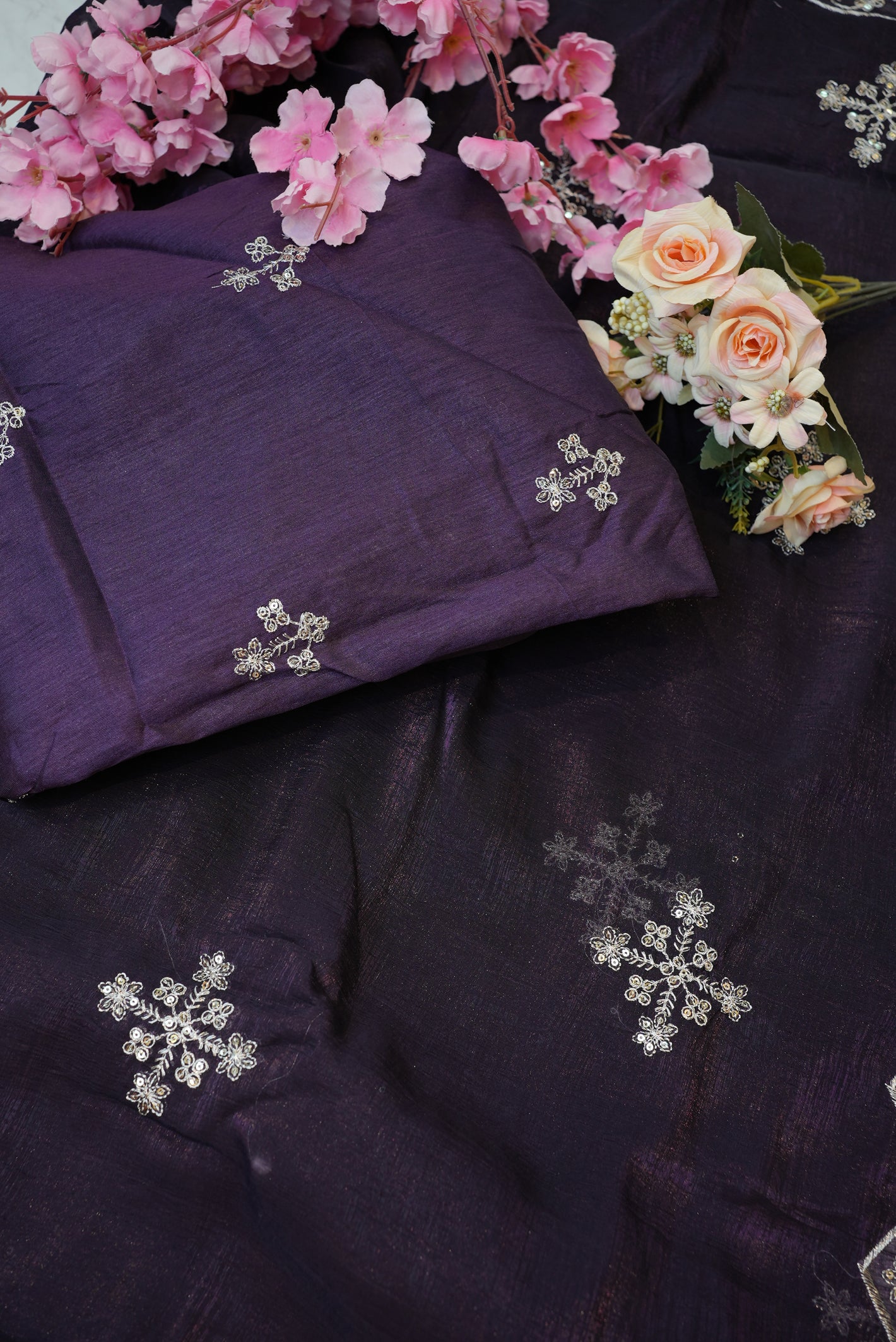 Embroidery Saree with Border and Buta Design ##SR008