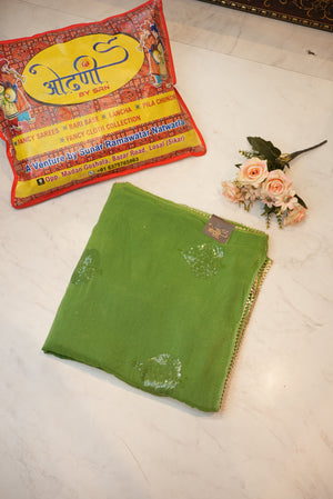 Moss Chiffon Shimmer Fabric with Sequence Work