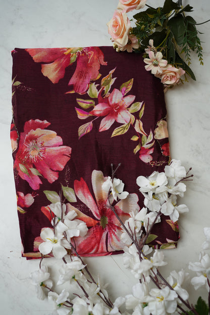 CHINON SAREE WITH FLOWER PRINT & CUTDANA WORK (MARWADI CHAT COLOURS)  ##SR071