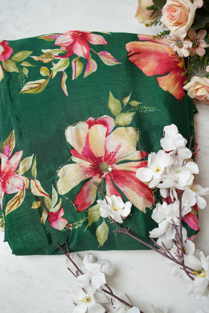 CHINON SAREE WITH FLOWER PRINT & CUTDANA WORK (MARWADI CHAT COLOURS)  ##SR071