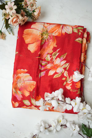 CHINON SAREE WITH FLOWER PRINT & CUTDANA WORK (MARWADI CHAT COLOURS)  ##SR071