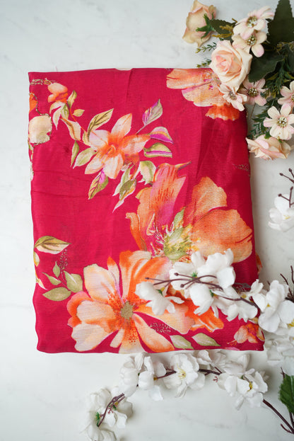 CHINON SAREE WITH FLOWER PRINT & CUTDANA WORK (MARWADI CHAT COLOURS)  ##SR071
