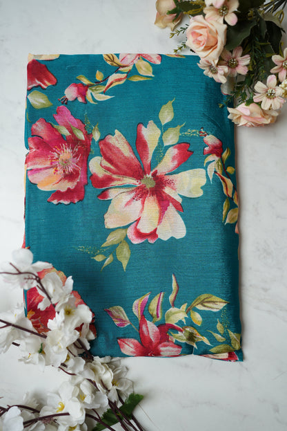 CHINON SAREE WITH FLOWER PRINT & CUTDANA WORK (MARWADI CHAT COLOURS)  ##SR071