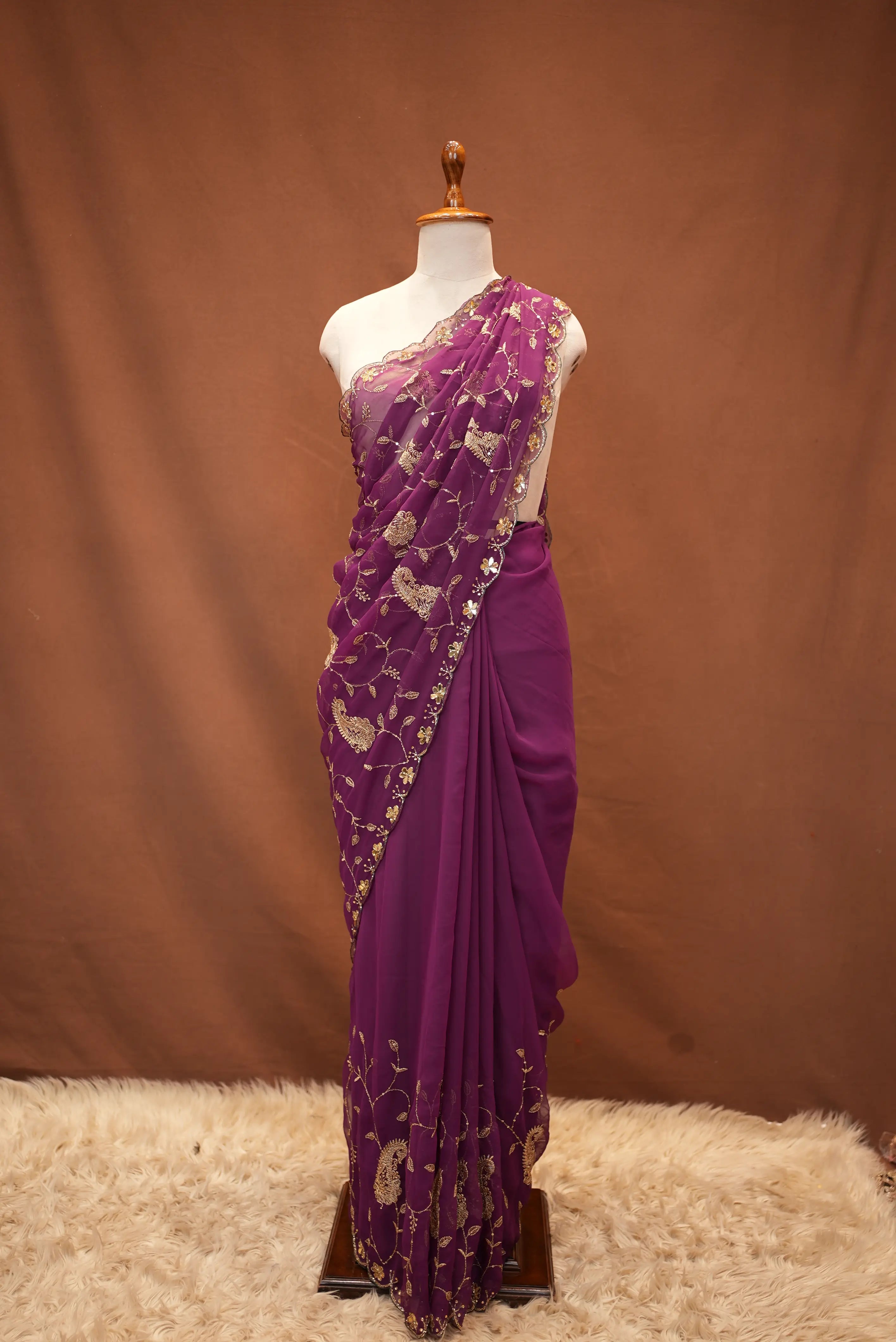 HEAVY JAAL PATTERN SAREE WITH HANDWORK TOUCH (WITH BLOUSE)
