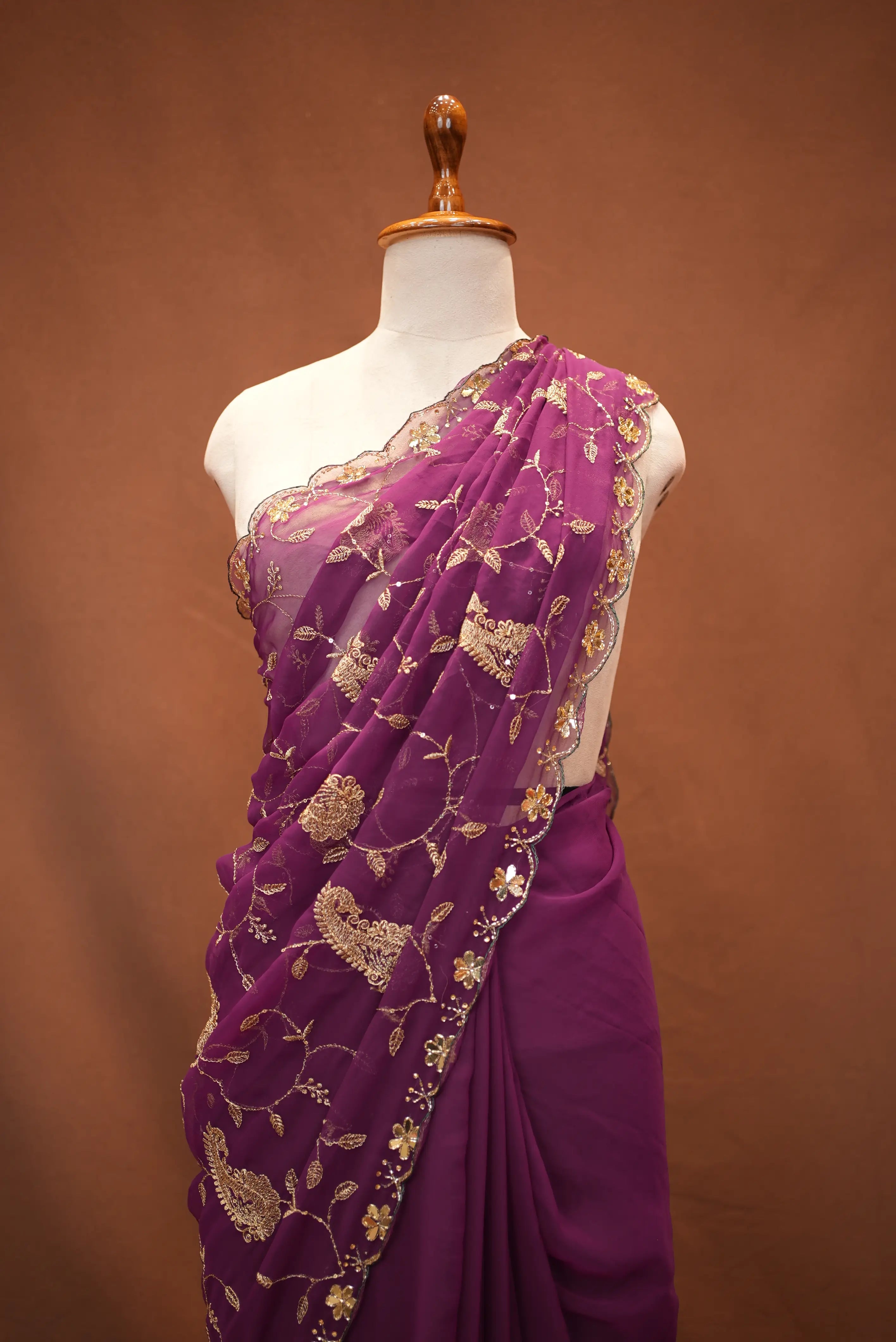 HEAVY JAAL PATTERN SAREE WITH HANDWORK TOUCH (WITH BLOUSE)