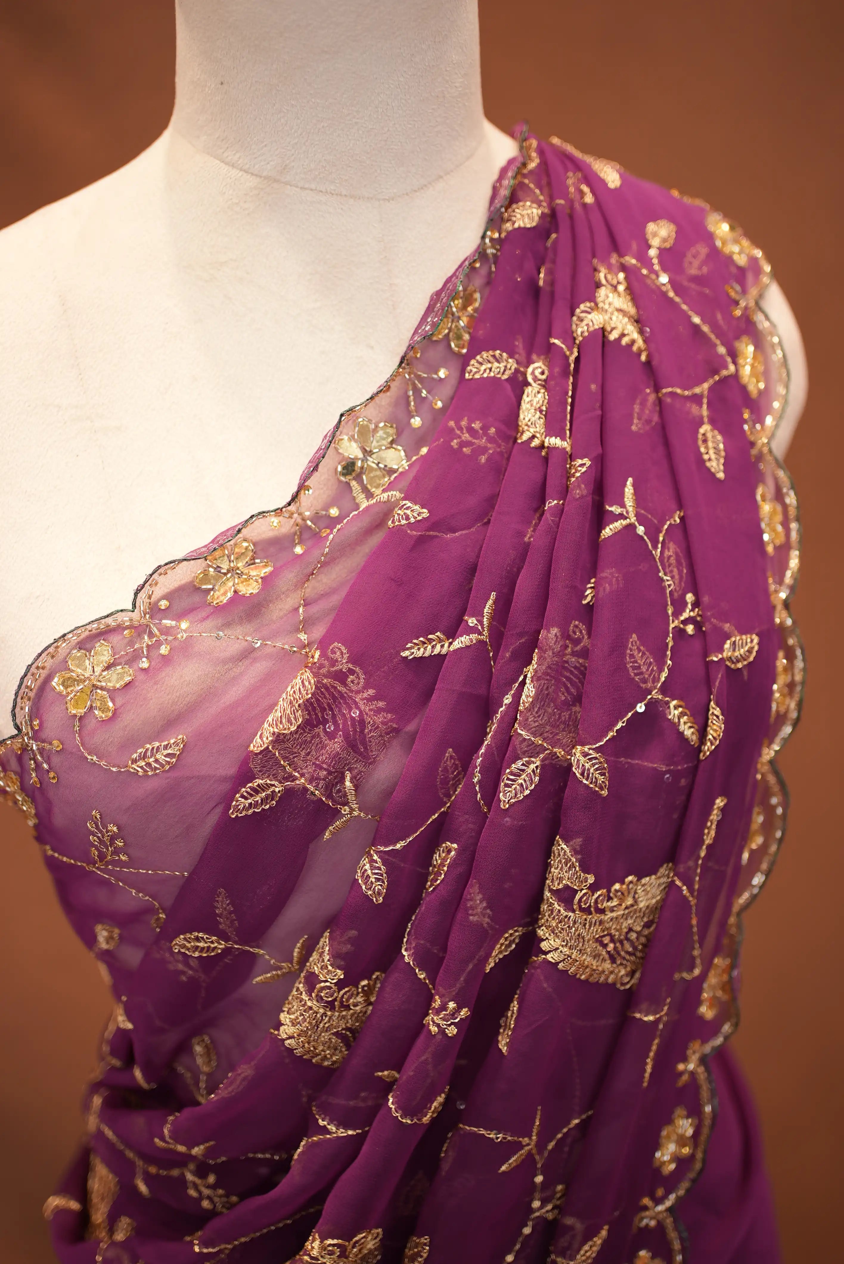 HEAVY JAAL PATTERN SAREE WITH HANDWORK TOUCH (WITH BLOUSE)