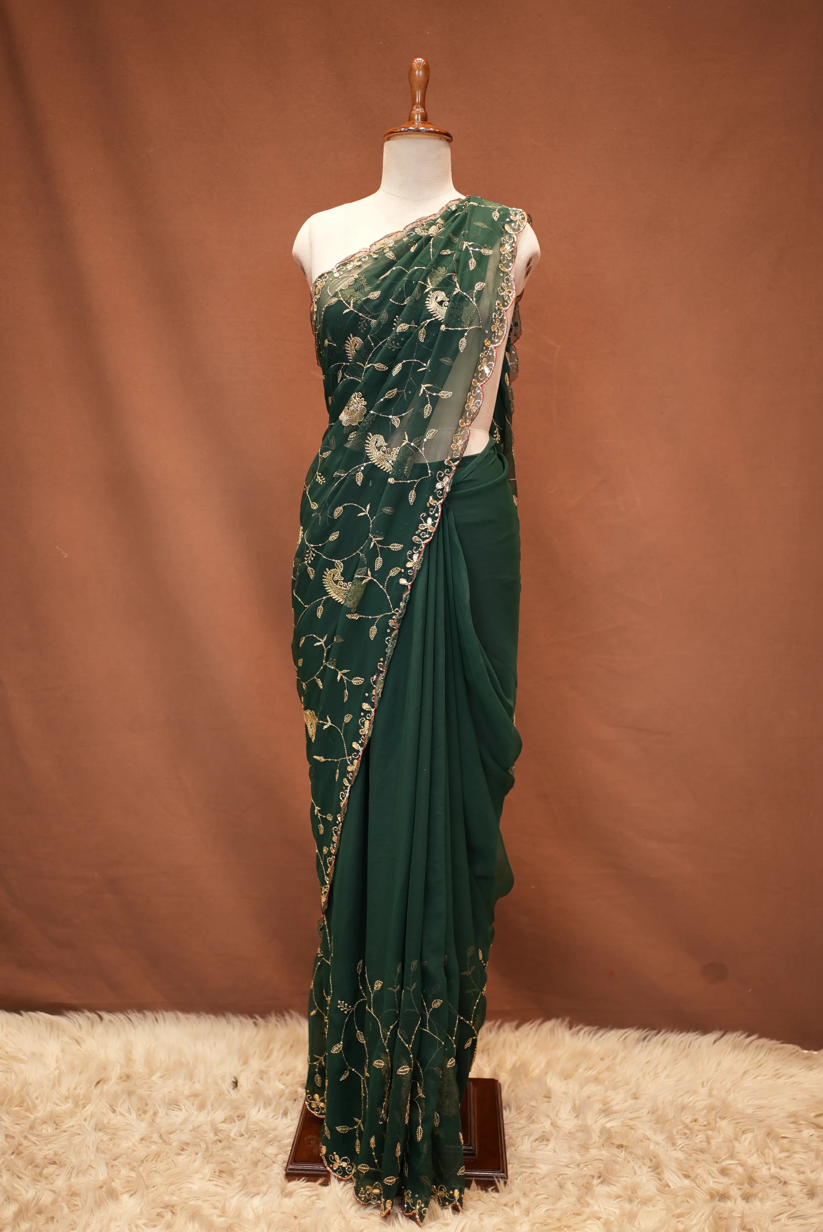 HEAVY JAAL PATTERN SAREE WITH HANDWORK TOUCH (WITH BLOUSE)
