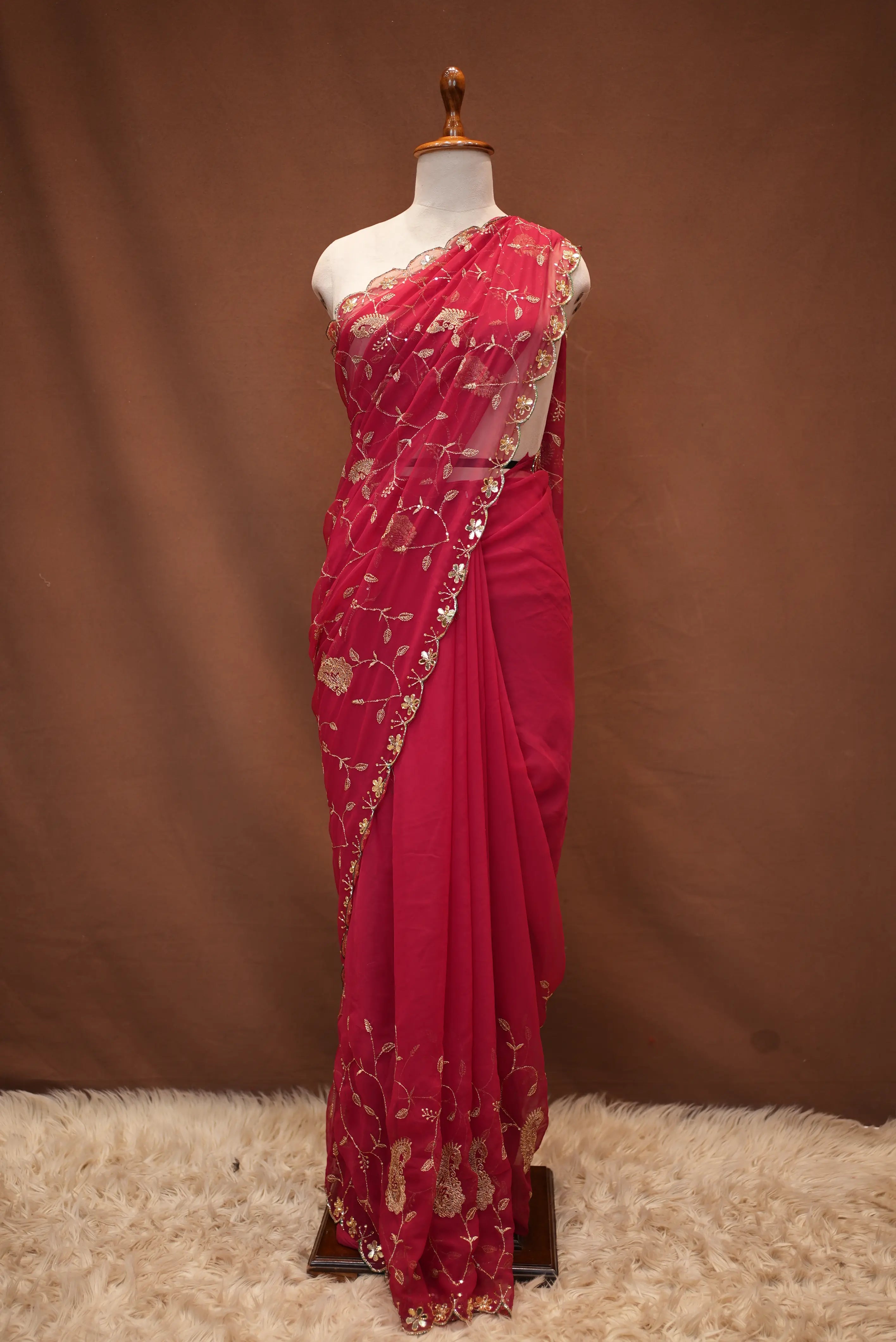 HEAVY JAAL PATTERN SAREE WITH HANDWORK TOUCH (WITH BLOUSE)
