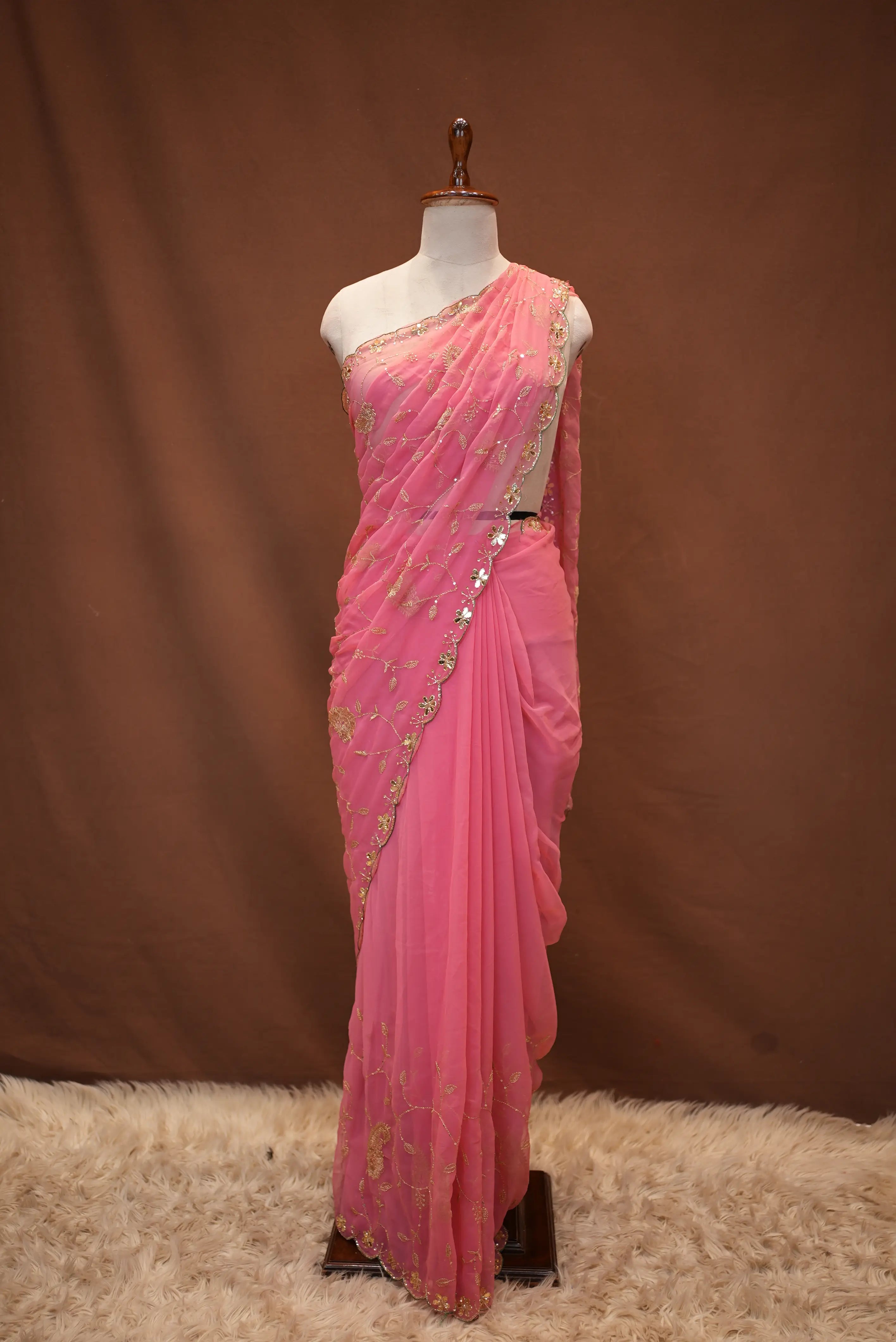 HEAVY JAAL PATTERN SAREE WITH HANDWORK TOUCH (WITH BLOUSE)