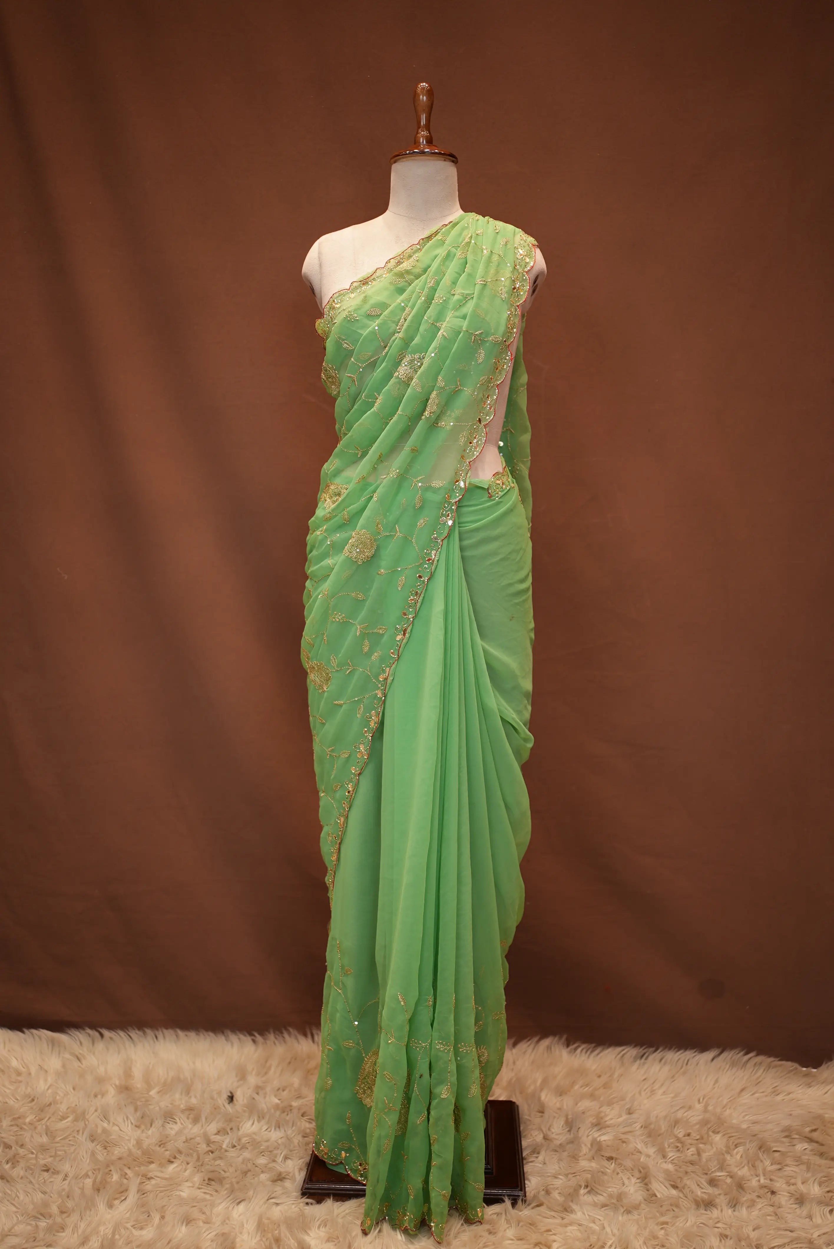 HEAVY JAAL PATTERN SAREE WITH HANDWORK TOUCH (WITH BLOUSE)