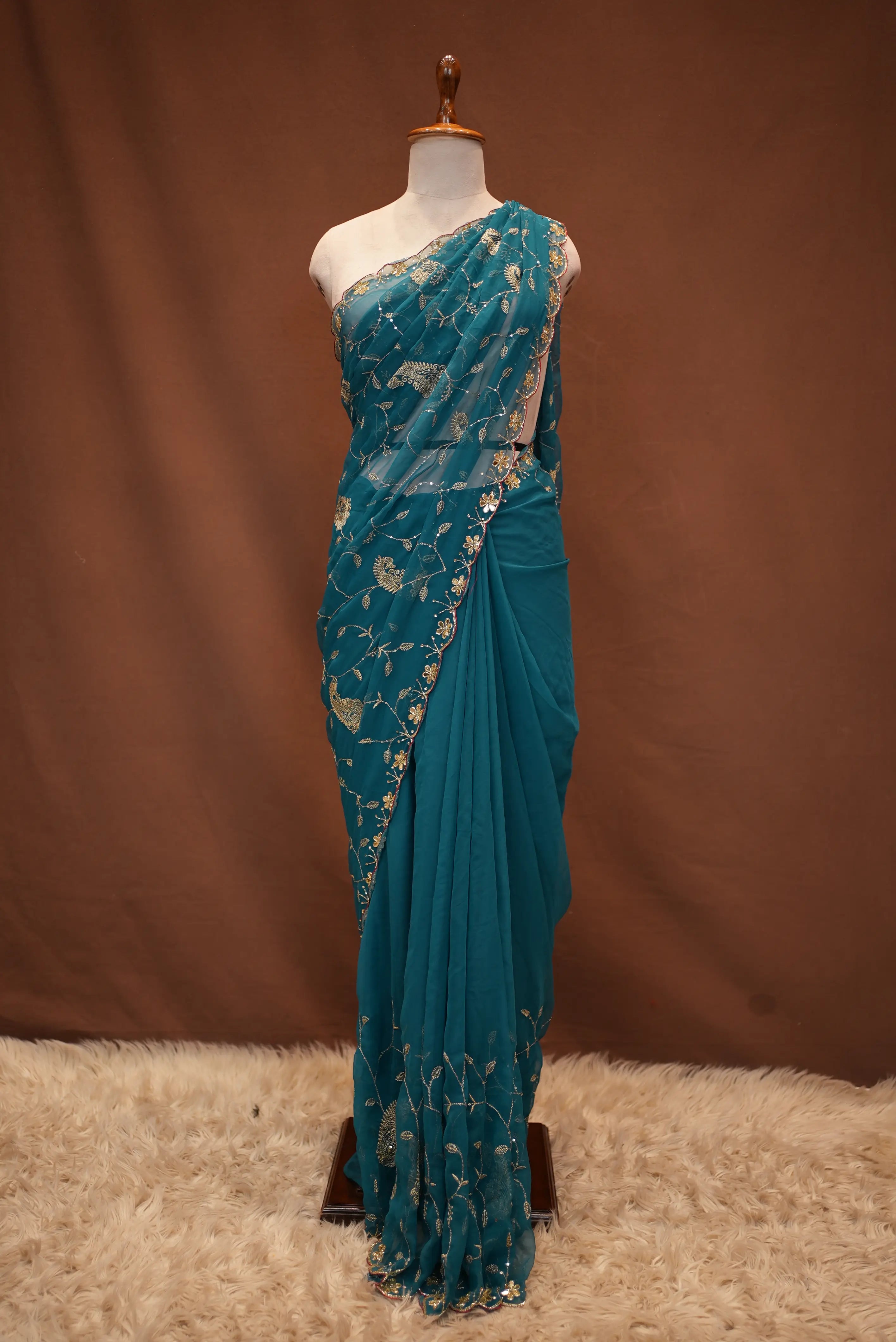 HEAVY JAAL PATTERN SAREE WITH HANDWORK TOUCH (WITH BLOUSE)